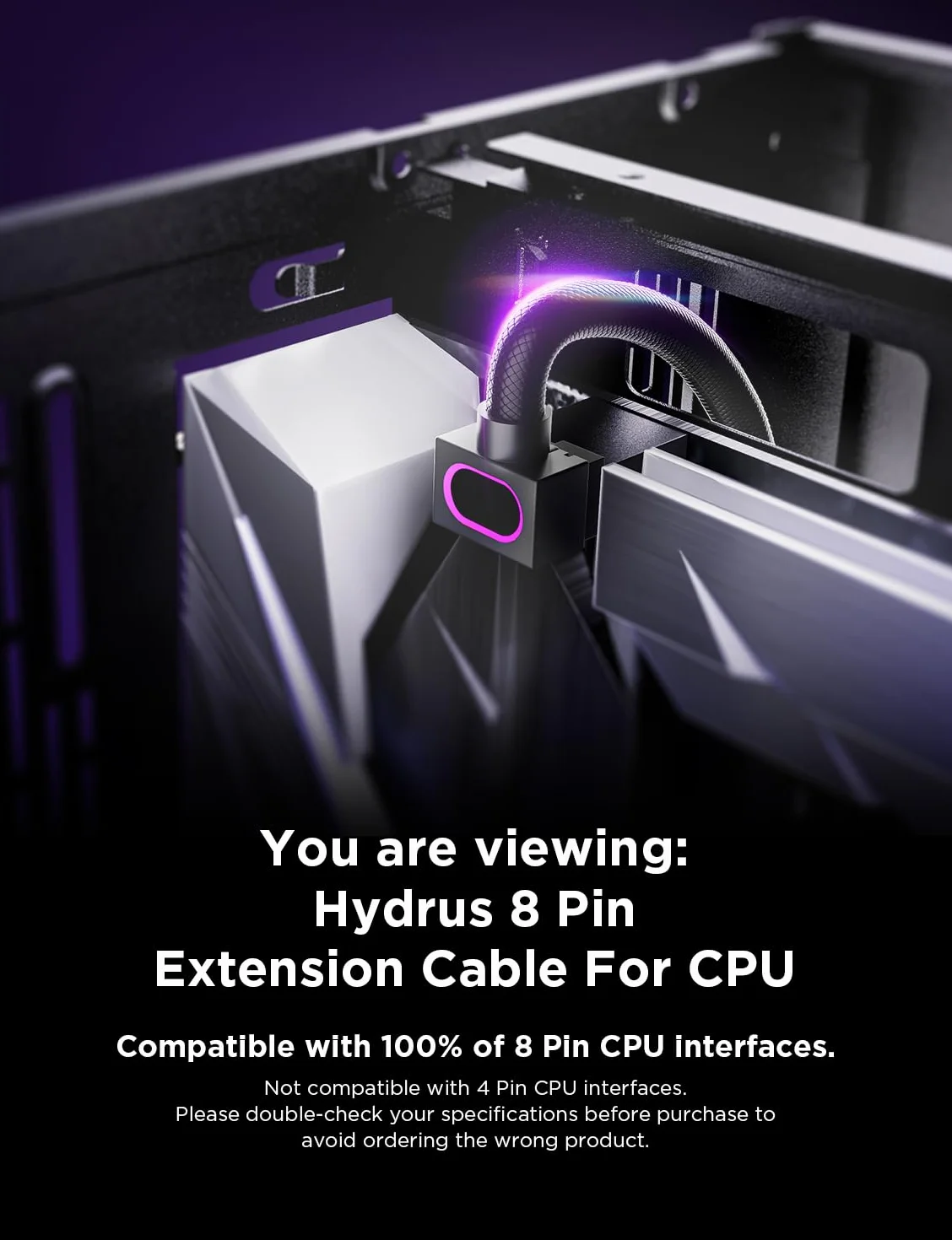 AsiaHorse Hydrus 8-Pin CPU Kabel przedłużający [TYLKO CPU], Kabel zasilający EPS 12V (NIE DLA GPU), 18AWG Sleeved, 5V 3-Pin ARGB Sync - Czarny