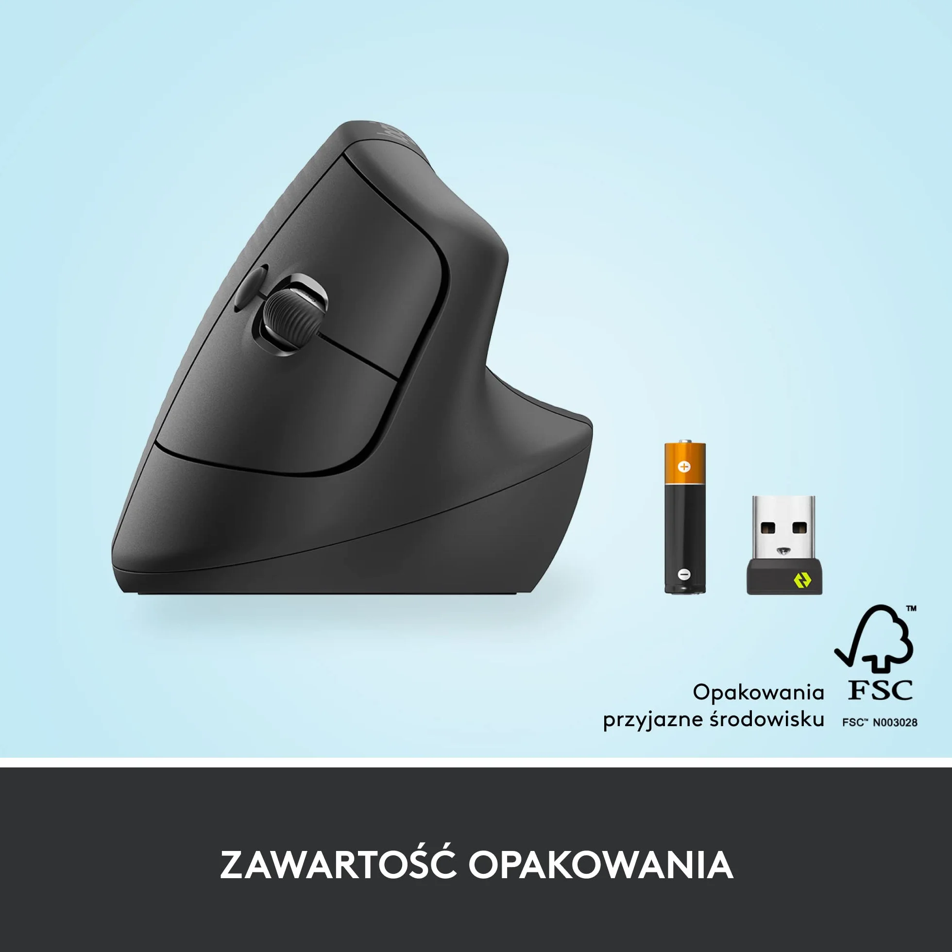 Logitech Lift Vertical, Ergonomiczna, bezprzewodowa mysz Bluetooth z odbiornikiem Logi Bolt USB, ciche przyciski, 4 przyciski, zgodna z Windows/macOS/iPadOS na laptopy/PC - Szary