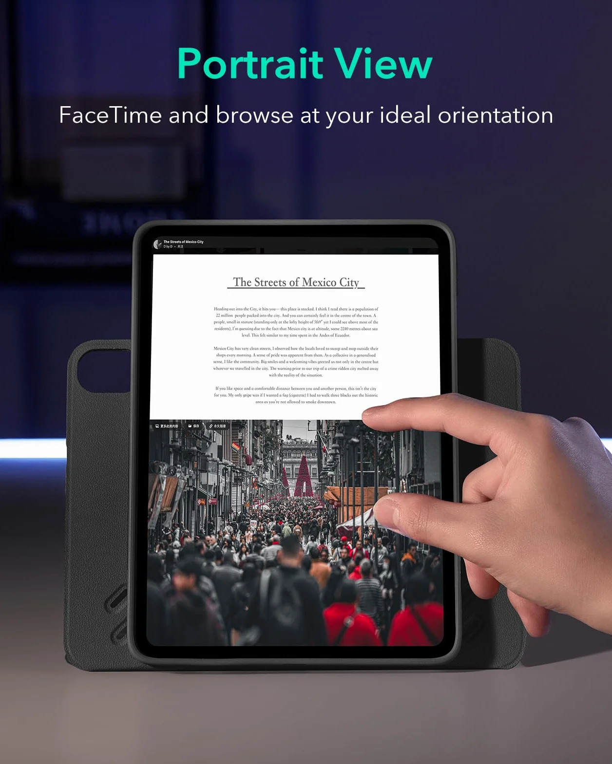 ESR iPad Air 27.9 cm 2024 M2, Air 6., Air 5. generacji 2022/Air 4. 2020, zdejmowana osłona magnetyczna, regulowany stojak pionowy/poziomy z podwyższonym widokiem na ekran, 9 kątów stojących, czarny