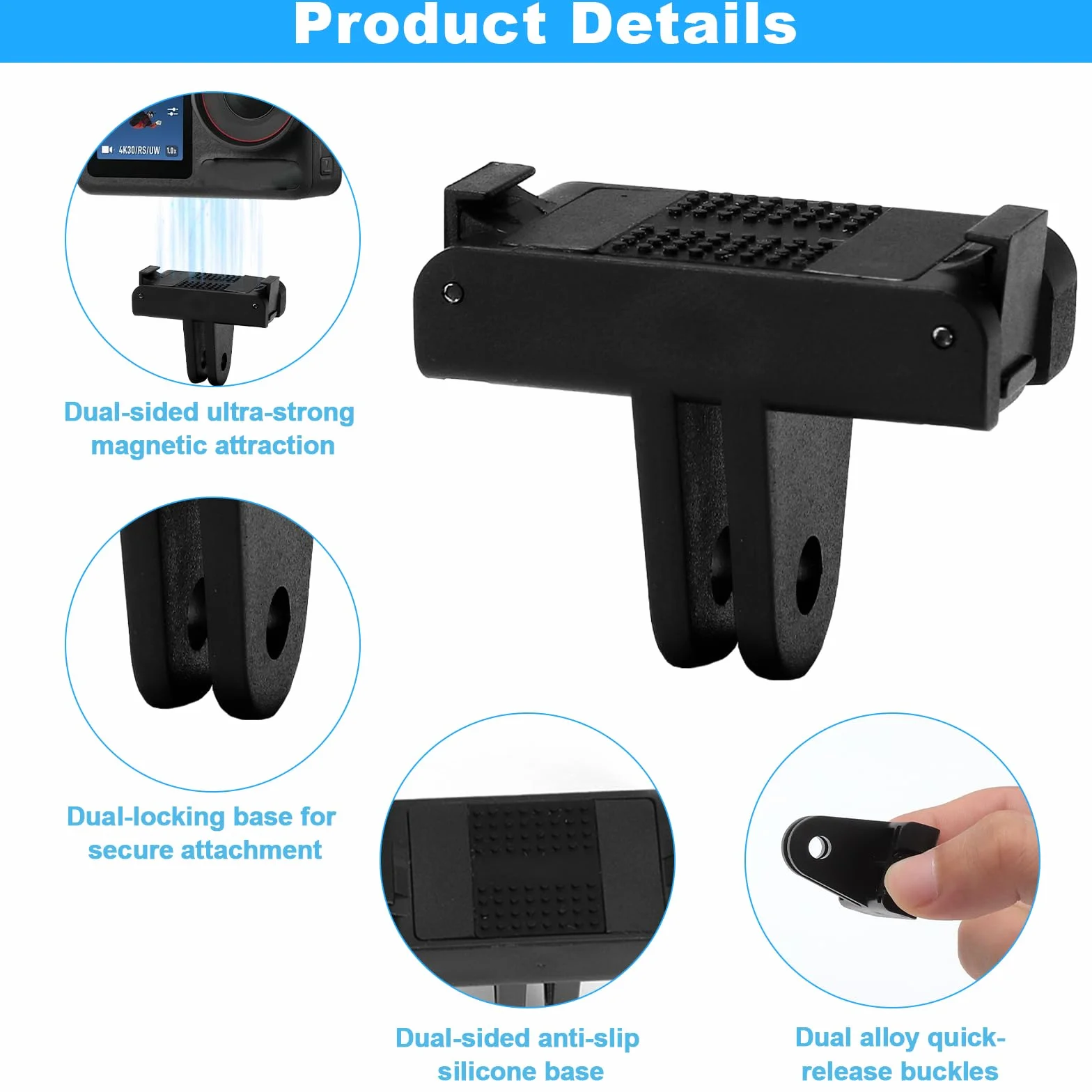 2 x magnetyczny uchwyt adaptera do DJI Osmo Action 3/4/5 Pro Osmo360, podwójna stabilność, magnetyczny uchwyt do szybkiej wymiany, adapter magnetyczny z dwoma pazurami, akcesoria DJI