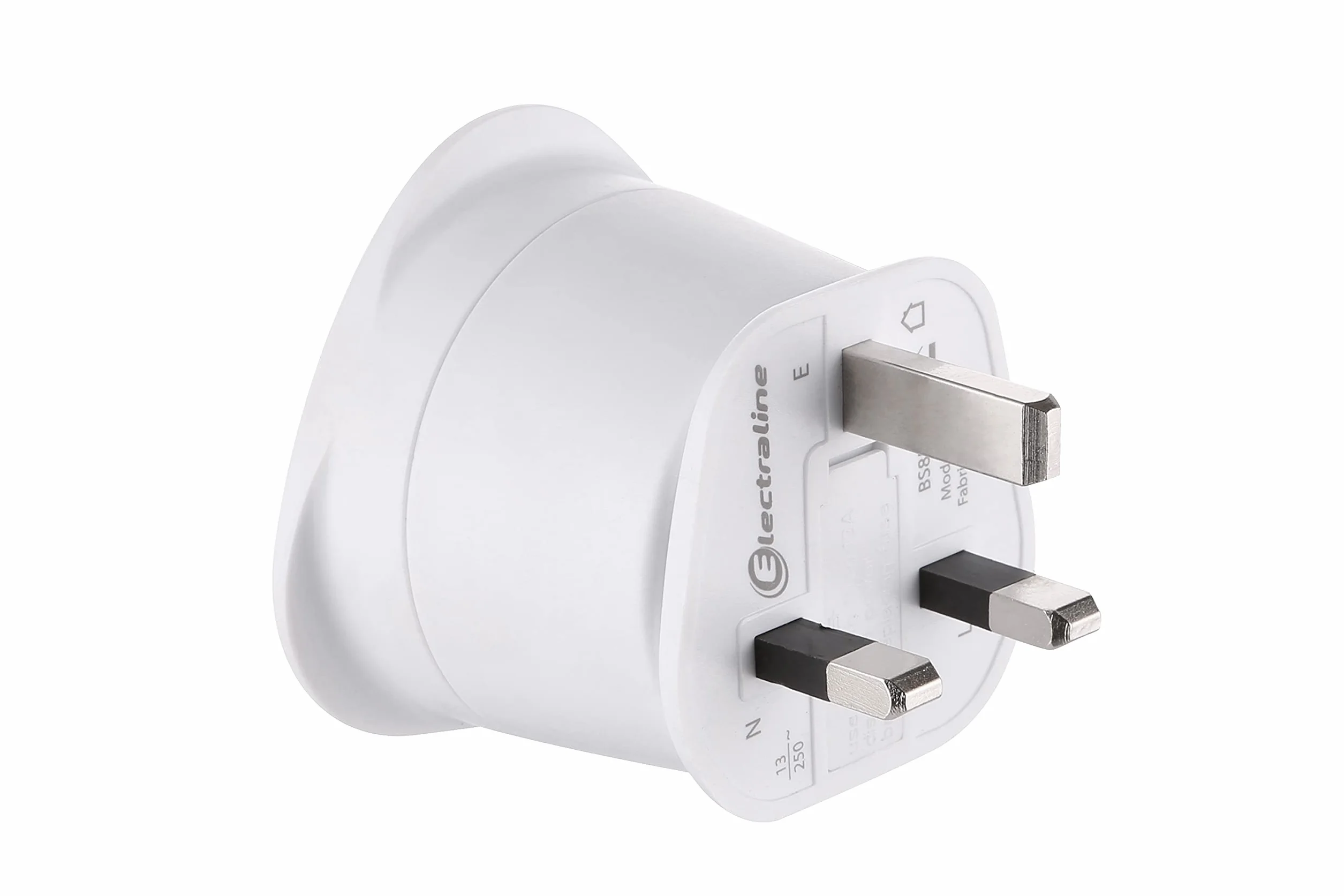Electraline Adapter podróżny Francja/Europa na UK 2-biegunowy Europa na 3-biegunowy, biały