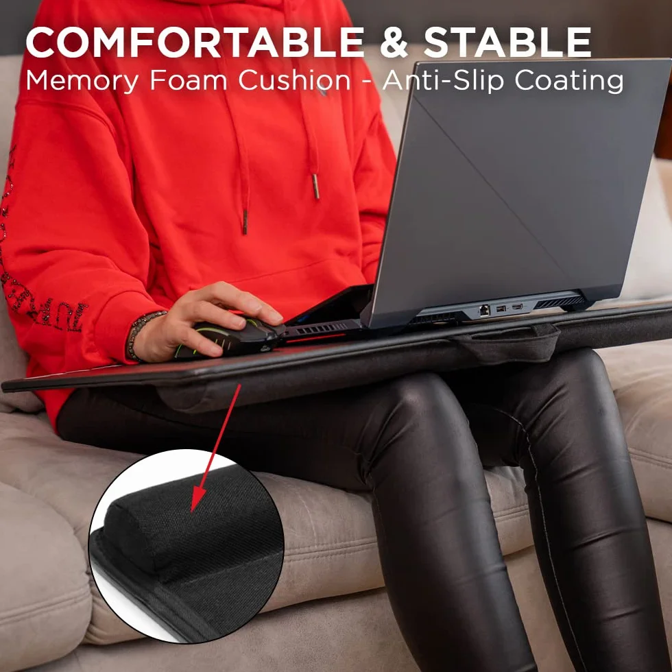 THE G-LAB K-Board Cadmium półka na laptopa z poduszką XXL, idealna do domowego biura/gier na łóżko lub sofę, stojak na laptopa 13"-19", bardzo duża, z uchwytem