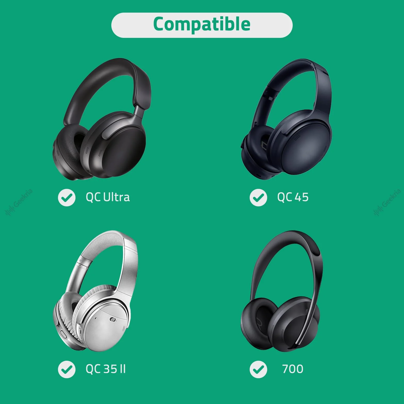 Geekria QuickFit nylonowy pleciony kabel audio kompatybilny ze słuchawkami Bose QC 45, QC 35 Series II, QC 35, QC 25, NC700, Headphones-700, zamiennym kablem stereo 2,5 mm (1,2 m)