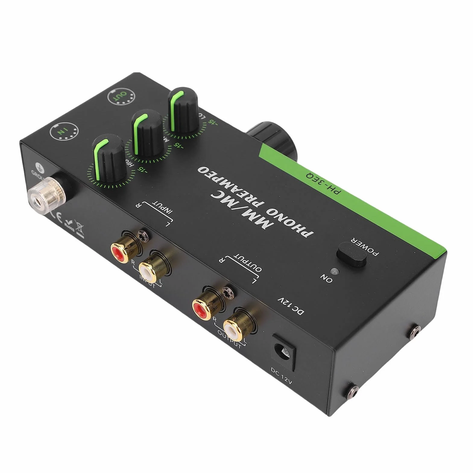 SUNGOOYUE Mm/MC Phono Preamp, Profesjonalny Przedwzmacniacz Mini Stereo Fonografu dla Gramofonu z 5 -pinowymi Wyjściem Wejściowym XLR 3,5 Mm Wyjście do Regulowanej (wtyczka UE)