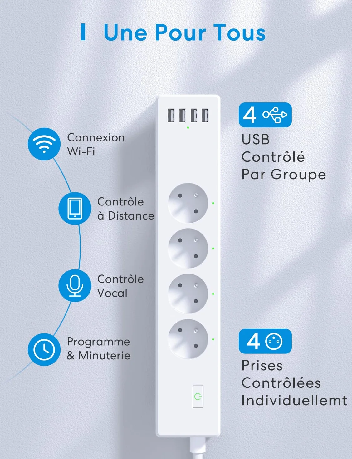 Inteligentna listwa zasilająca 16A Wi-Fi 4 gniazda AC 4 porty USB kompatybilna z Apple HomeKit Alexa Google Home sterowanie głosowe
