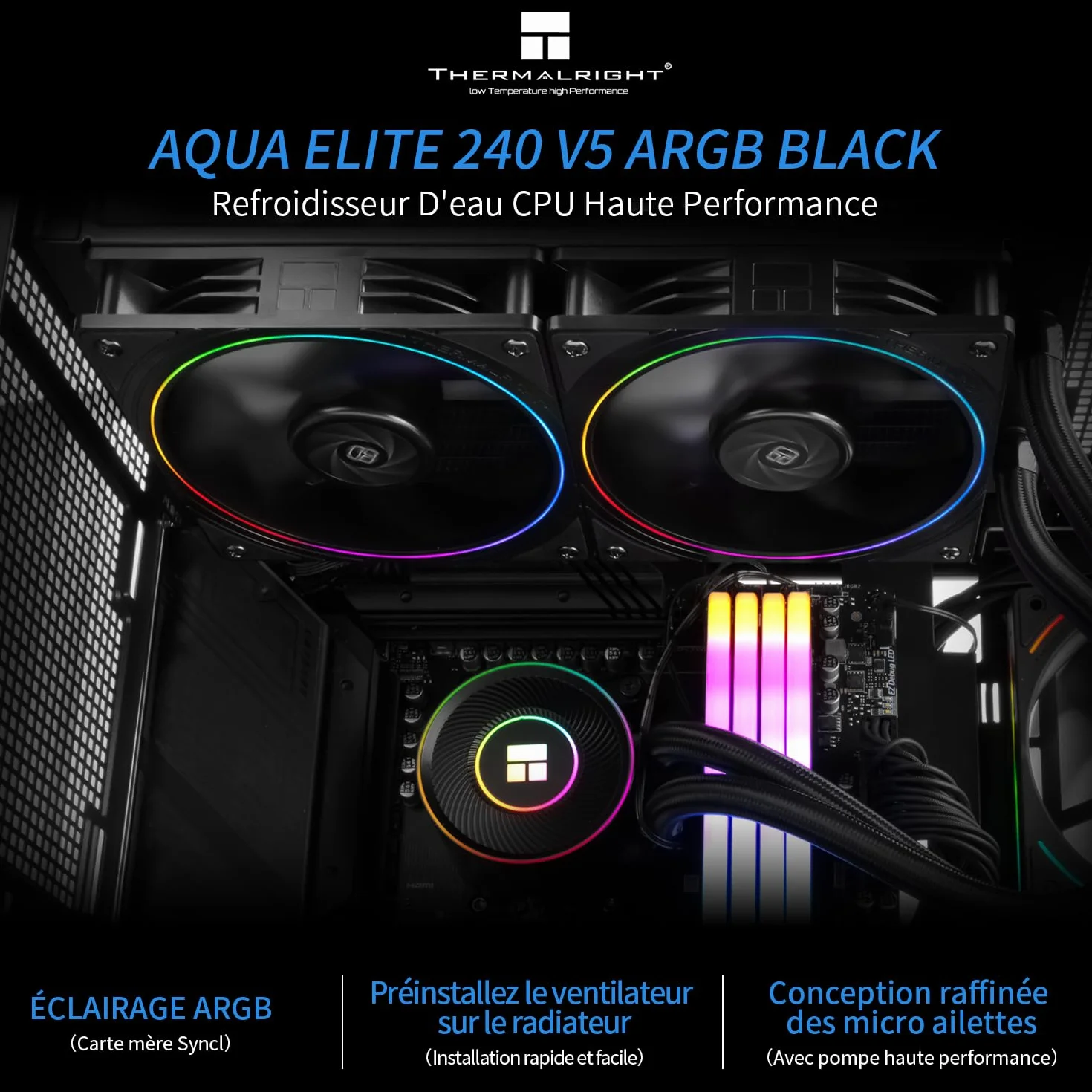 Thermalright Aqua Elite 240 V5 ARGB Black chłodnica cieczy CPU 240 mm 2x TL-S12 PWM AIO