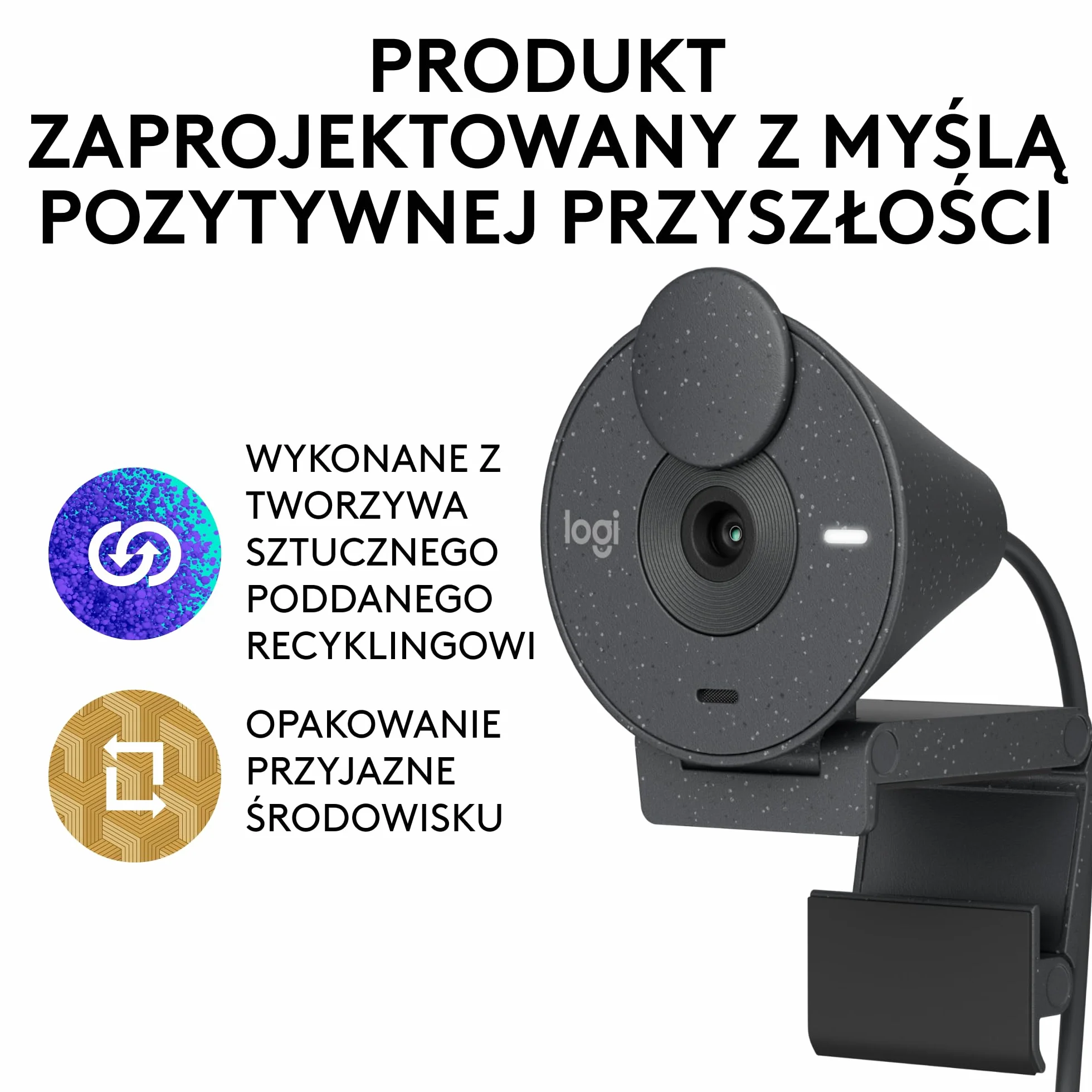 Logitech Brio 300 Full HD Kamera Internetowa z Osłoną, Mikrofonem z Redukcją Szumów, USB-C, Certyfikowana dla Zoom, Microsoft Teams, Google Meet, Auto Korekcja Światła - Grafit