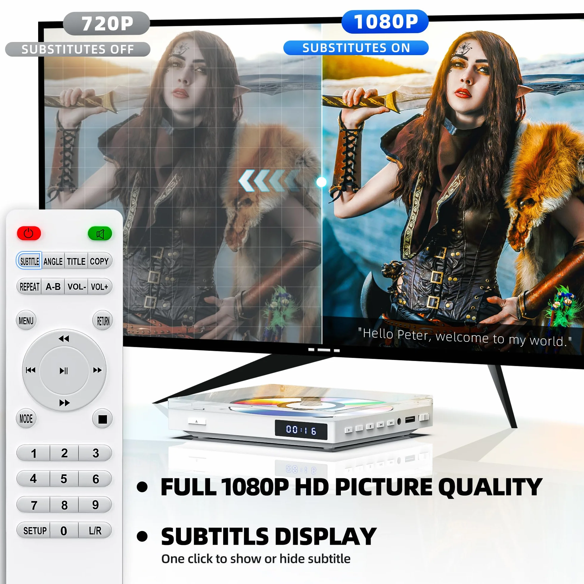 Mini odtwarzacz DVD HDMI, odtwarzacze DVD bez ograniczeń regionalnych do telewizorów Smart TV z funkcją skalowania do 1080P HDMI, wyjściem AV, odtwarzaniem z USB, wbudowanym systemem NTSC/PAL