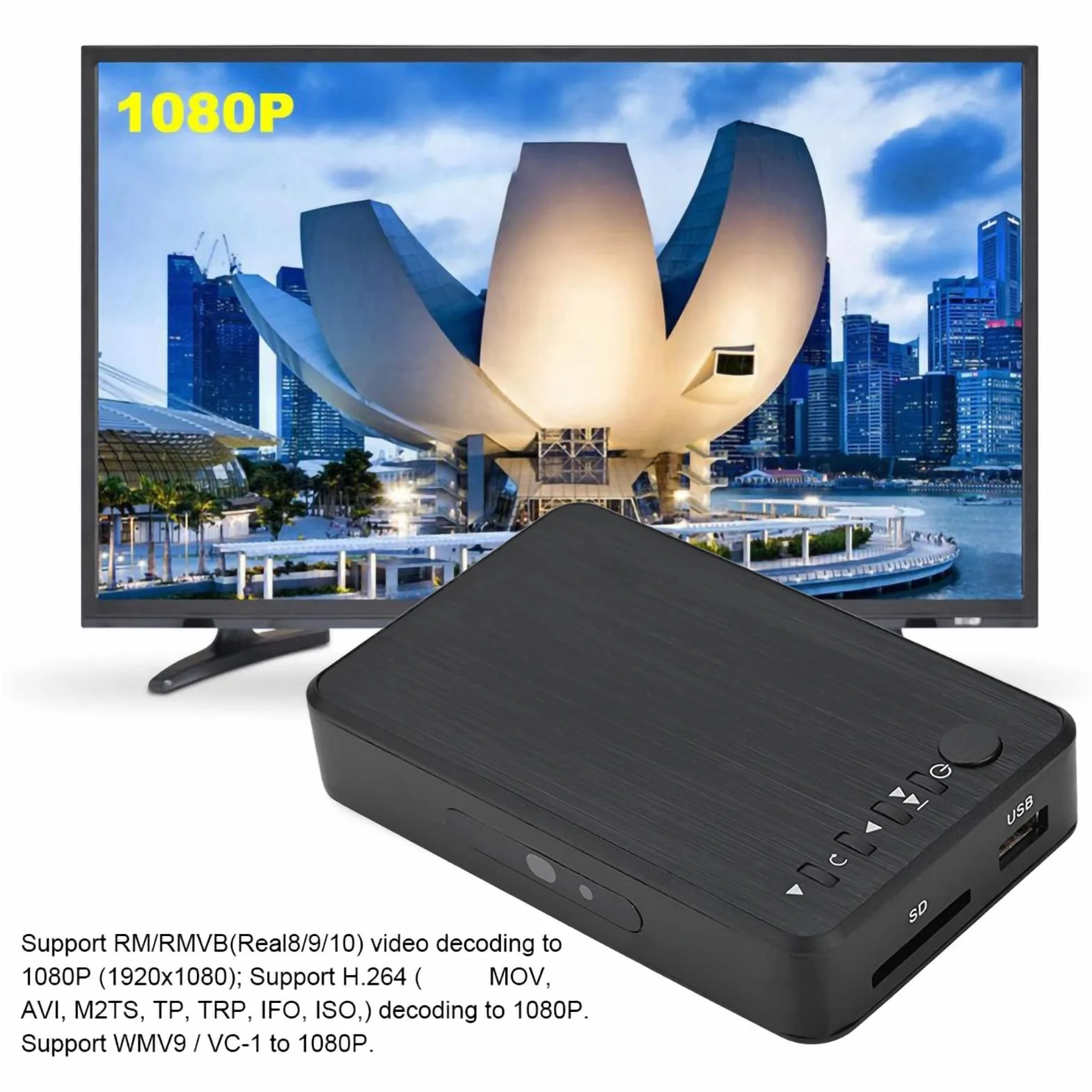 Odtwarzacz multimedialny, odtwarzacz multimedialny do dysku twardego TV HD 1080P na kartę SD dla dysku USB (Wtyczka UE)
