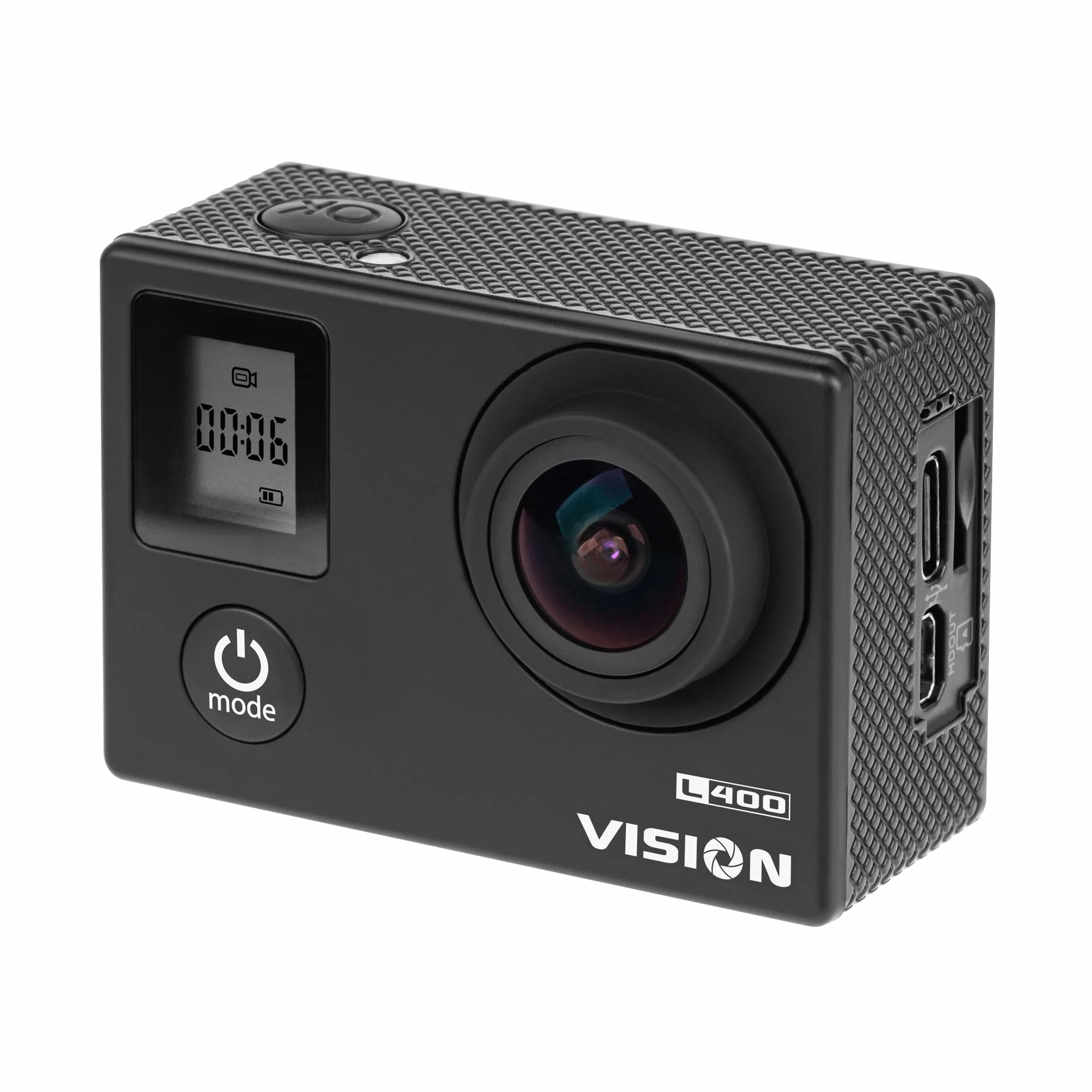 Krüger&Matz Kamera Sportowa 4K 30 FPS Vision L400 1 GB RAM Wyświetlacz 2” 320 x 240 px Wi-Fi Mikrofon Wodoszczelna Obudowa Slow Motion KM0291