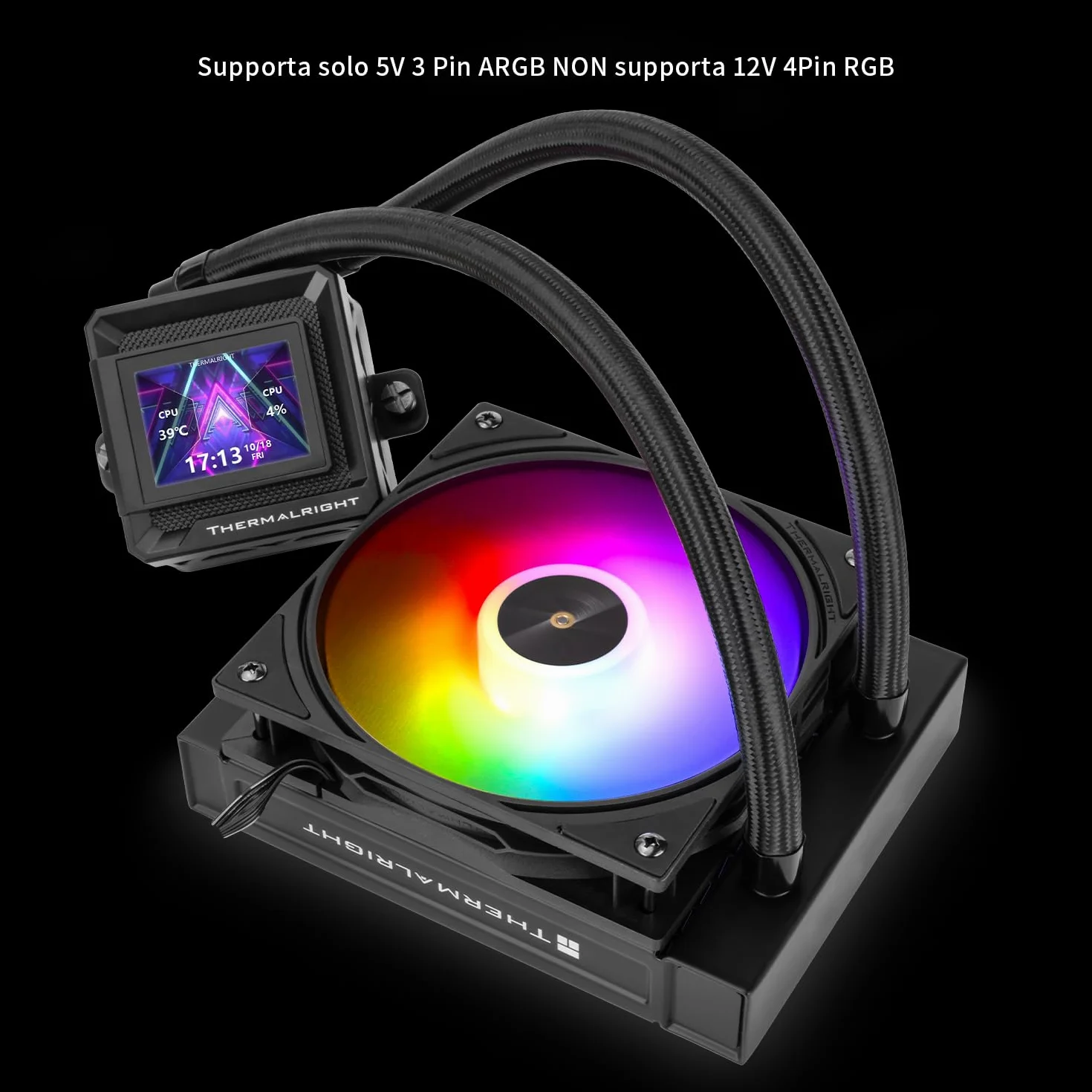 TR FW SE 120 ARGB Black chłodnica wodna AIO, chłodnica procesora cieczowa, 2-calowy wyświetlacz LCD z rozdzielczością 320x240, wysoka prędkość 2000 obr./min, kompatybilna z AM4/AM5, Intel LGA115x/1200