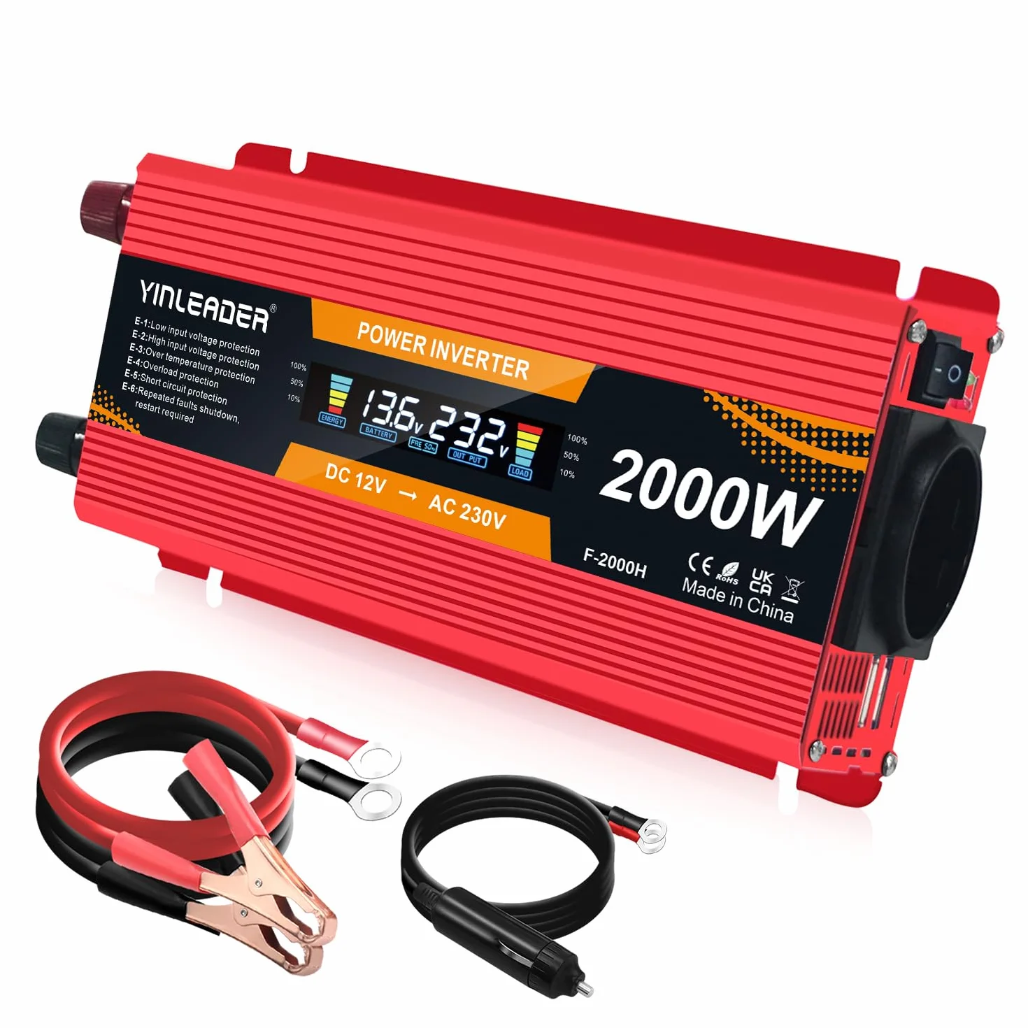 Przetwornica napięcia Power Inverter 12V 220V 850W 2000W z wyświetlaczem LCD 2 USB