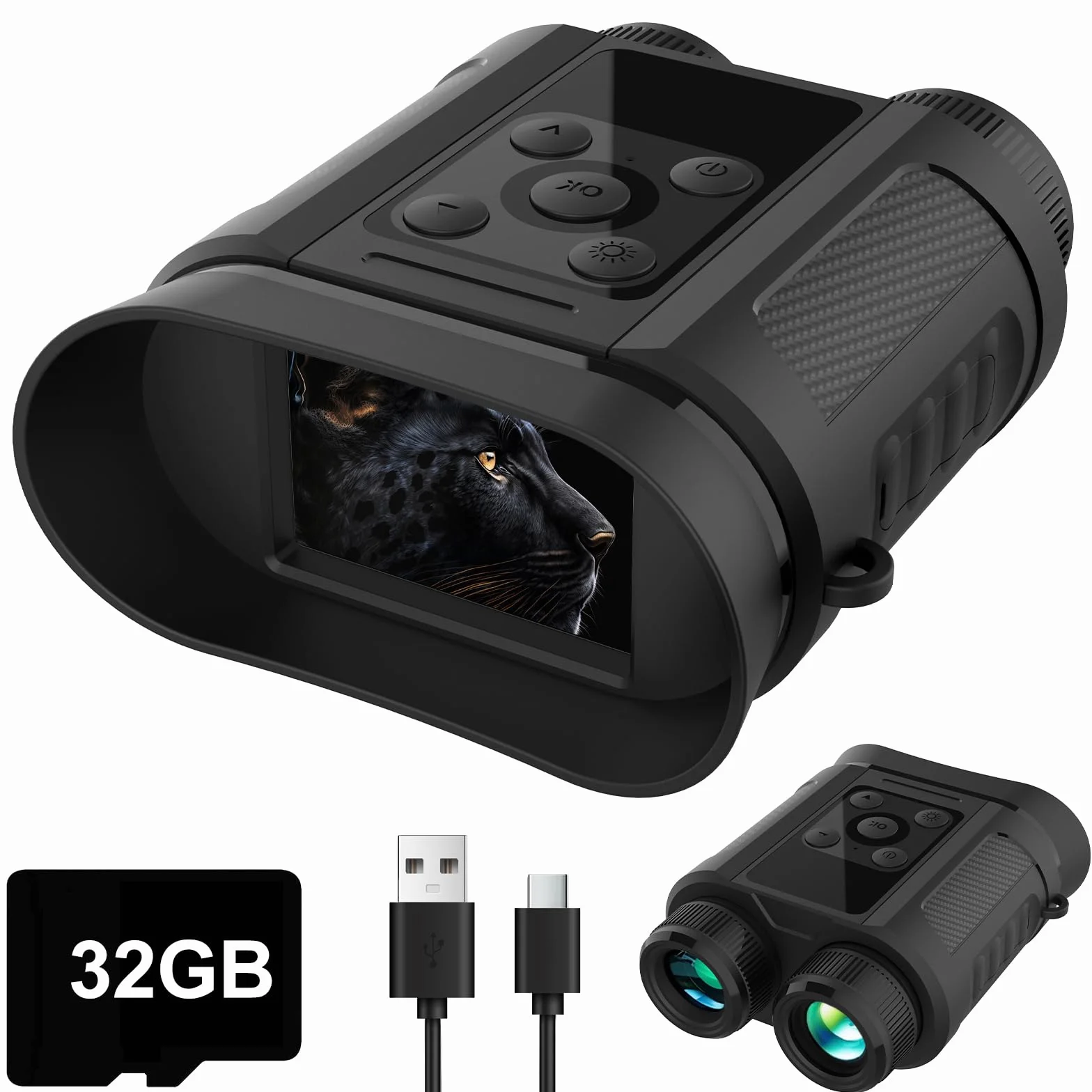 OBEST Noktowizor, 2,4'' HD ekran, lornetka z kamerą do zdjęć i wideo z kartą TF 32 GB, zoom cyfrowy 8x, idealny na kemping, obserwację zwierząt i fotografię