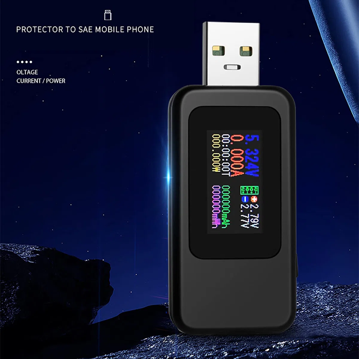 WANGCL Cyfrowy tester USB z kolorowym wyświetlaczem Tester napięcia USB, miernik prądu, tester mocy USB, tester pojemności baterii, obsługa szybkiego ładowania 65 W/120 W, czarny