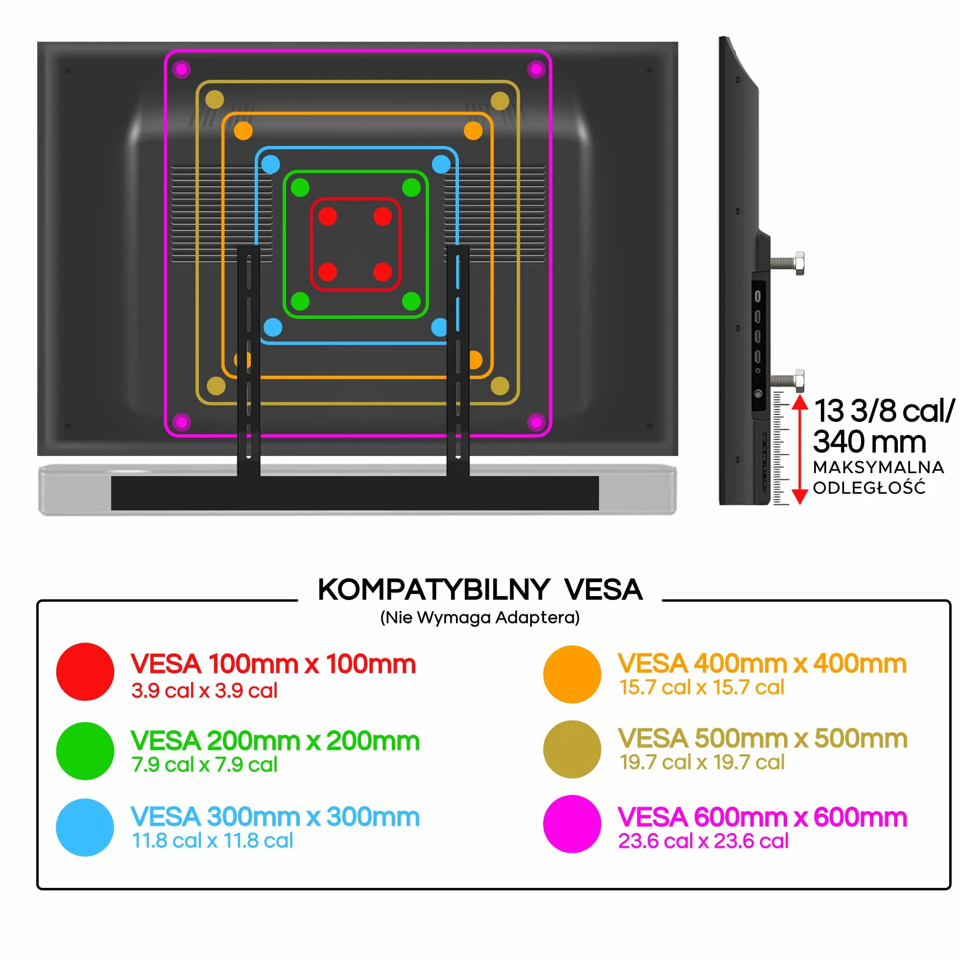 Bose Smart Soundbar 300 500 550 600 700 900 Uchwyt pod telewizor czarny