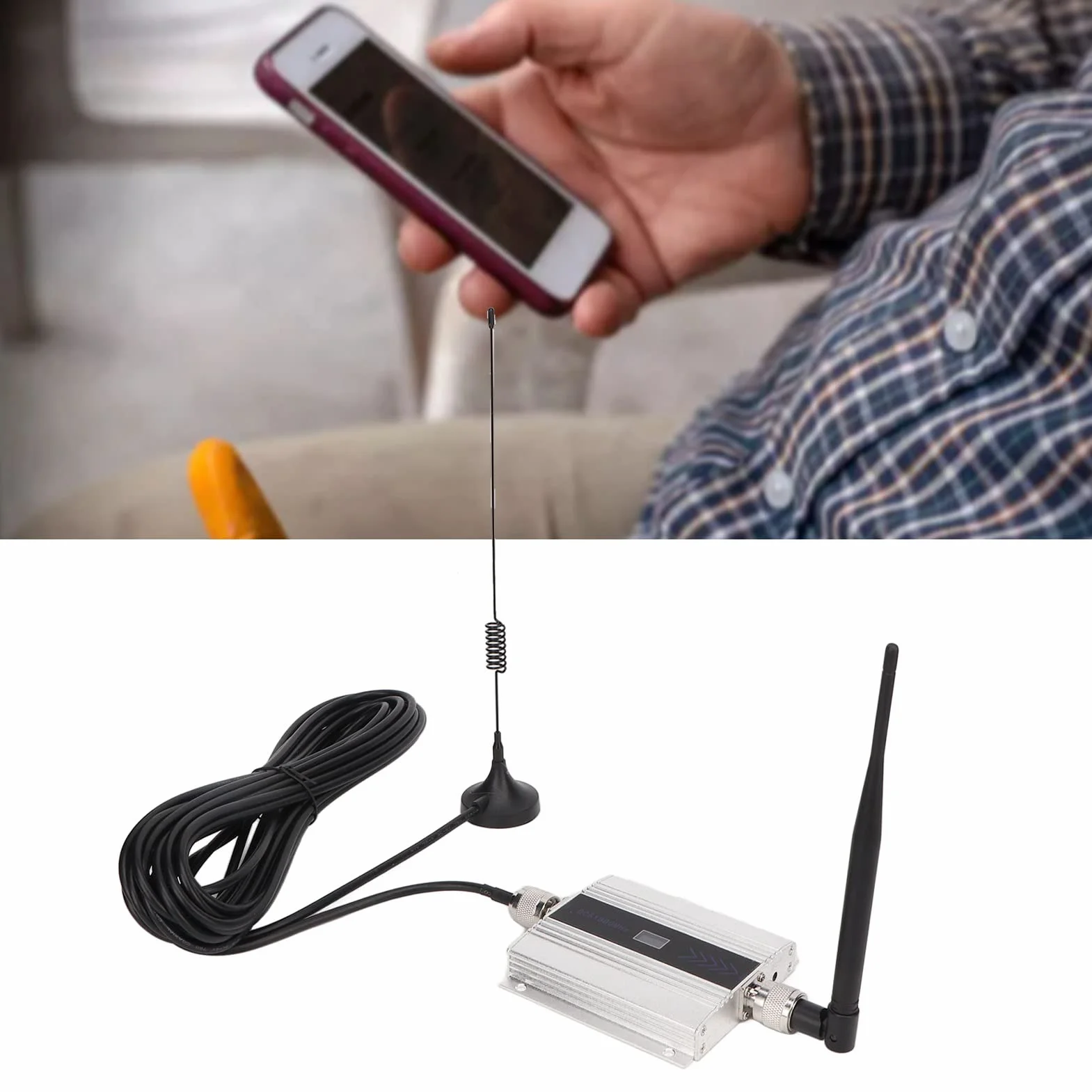 Domowy wzmacniacz do telefonu komórkowego, wzmacniacz telefonu komórkowego 4G z anteną, wzmacniacz sygnału do smartfona o podwójnej częstotliwości (wtyczka europejska)