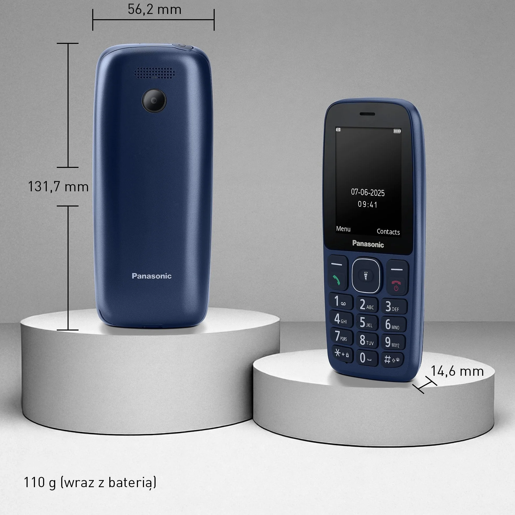 Panasonic KX-TF400EXC Łatwy w Użyciu Klasyczny Telefon 4 G VoLTE, 280 Godzin Czuwania, Ładowanie USB-C, Wyświetlacz 2,4 Cala, Bluetooth, Latarka LED, Aparat, Wodoodporność IP44, Niebieski