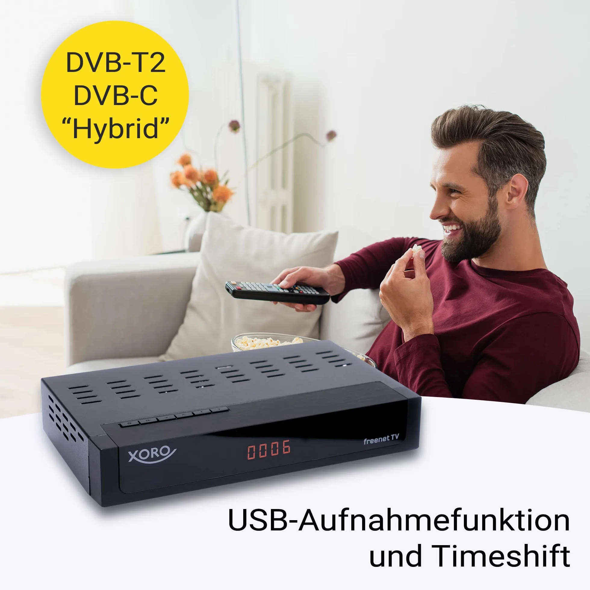 XORO HRT 8770 Twin - DVB-C/DVB-T2 FullHD Combo, zintegrowany system odszyfrowywania telewizji Freenet, podwójny tuner (dwa elementy odbiorcze), gotowość PVR, przesunięcie czasu