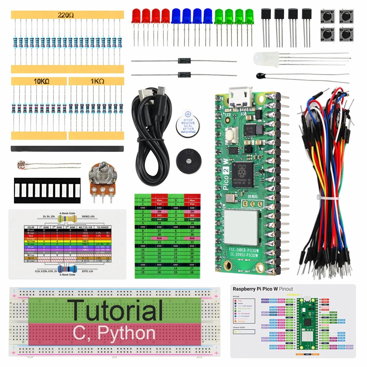 Freenove Basic Starter Kit for Raspberry Pi Pico 2 W (Included), Dual Arm Cortex-M33 and Dual Hazard3 RISC-V Microcontroller, 386-Page Detailed Tutorial, 142 Items, 55 Projects, Python C Code