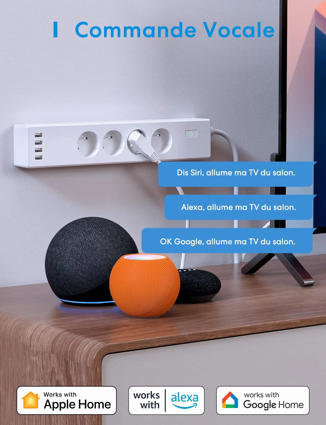 Inteligentna listwa zasilająca 16A Wi-Fi 4 gniazda AC 4 porty USB kompatybilna z Apple HomeKit Alexa Google Home sterowanie głosowe