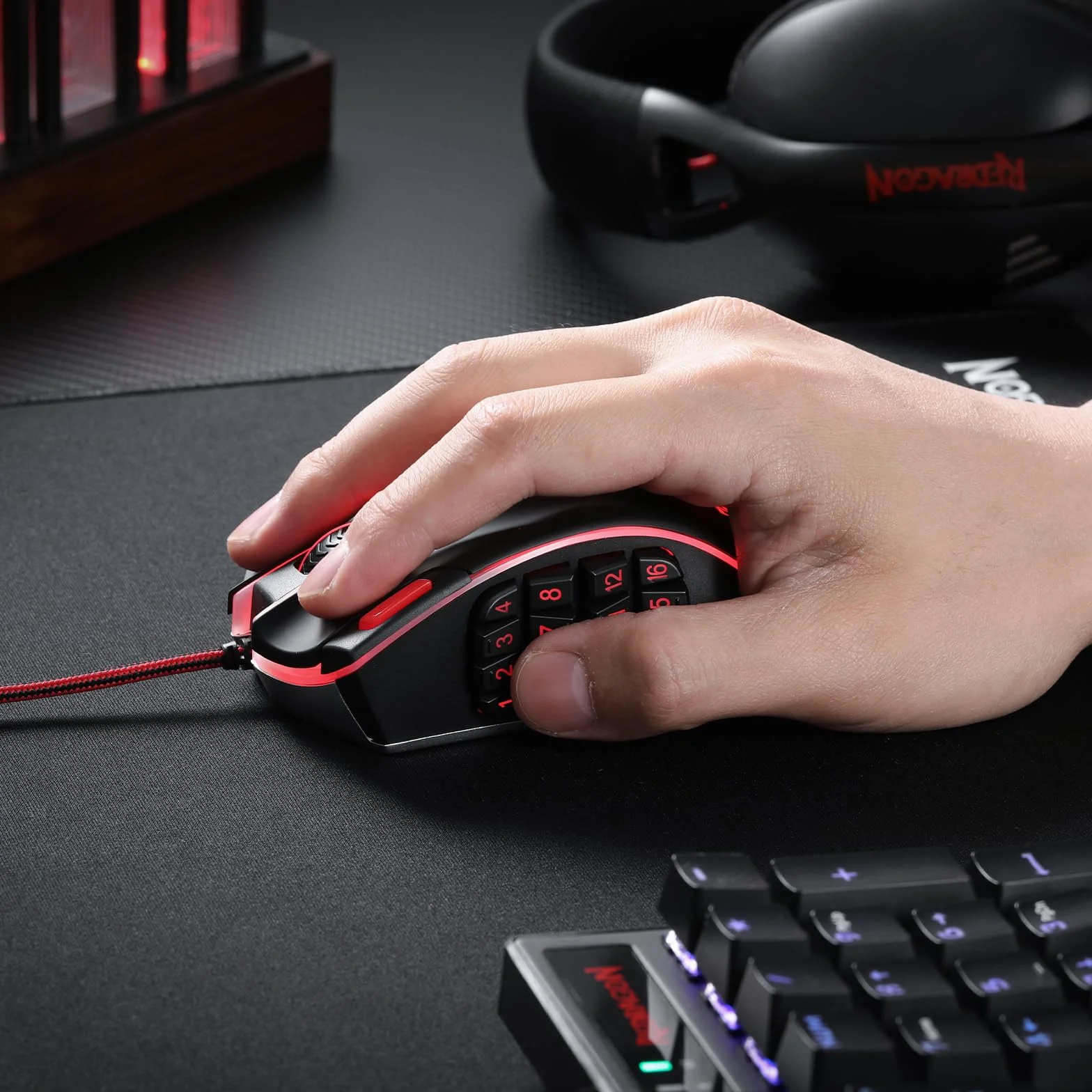 Redragon M990 Mysz do gier MMO, 32000 DPI, przewodowa RGB, 23 programowalne przyciski, aluminiowa podstawa