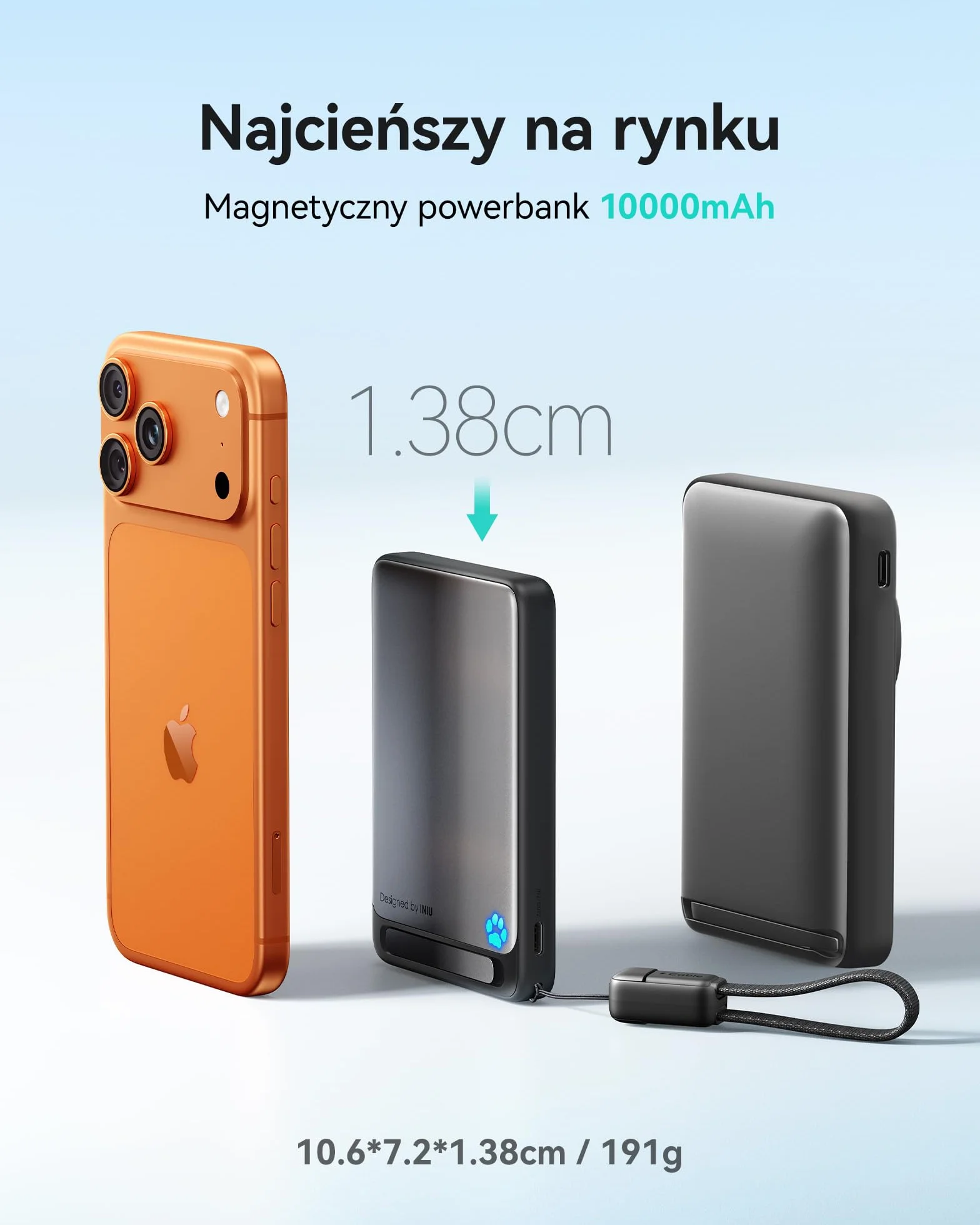 INIU Magnetyczne Powerbank 10000mAh Qi2 15W Bezprzewodowe Szybkie Ładowanie 45W USB-C Przenośna Ładowarka