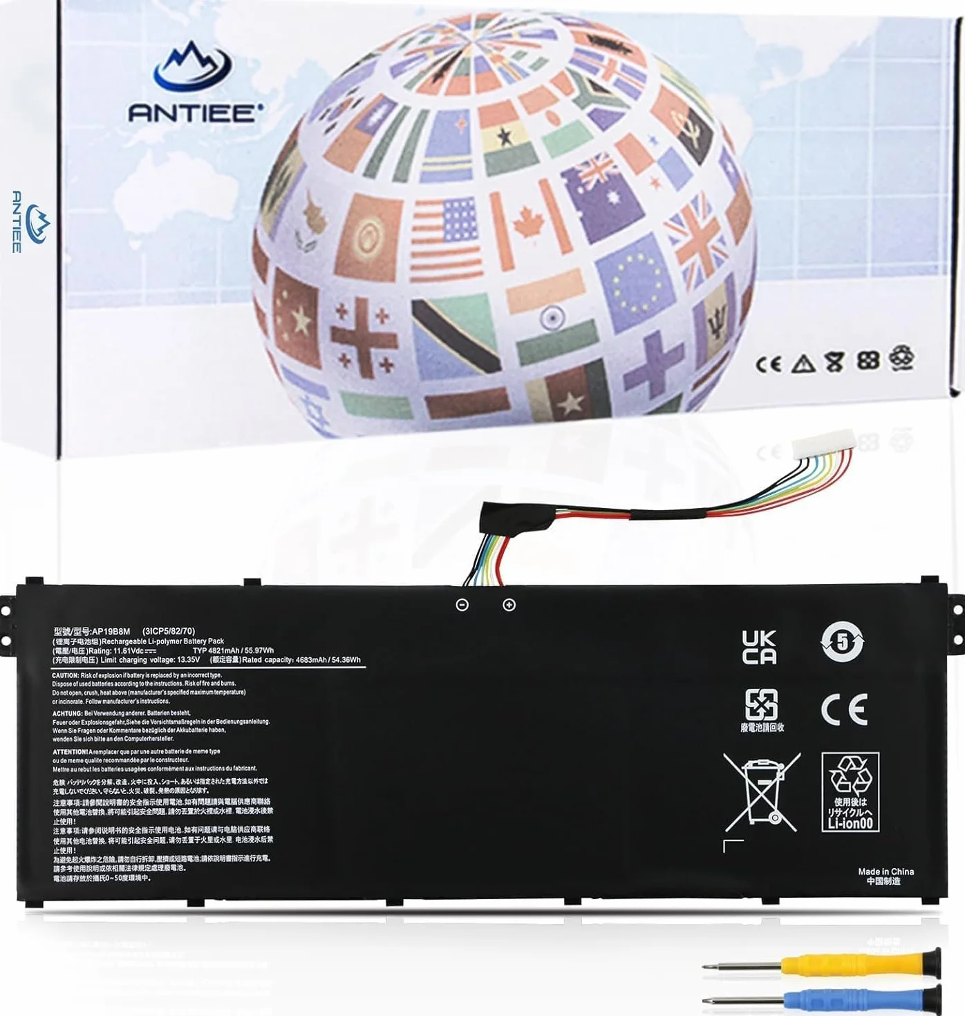 ANTIEE AP19B8M Bateria do laptopa Acer Swift 3 SF314-59 TravelMate TMP414-51 TMP614-52 Porsche Design Book RS AP714-51GT Chromebook CB514-1W CP514-1H CB515-1W CB317-1H CP713-33-33 W AV15-52 11.61V