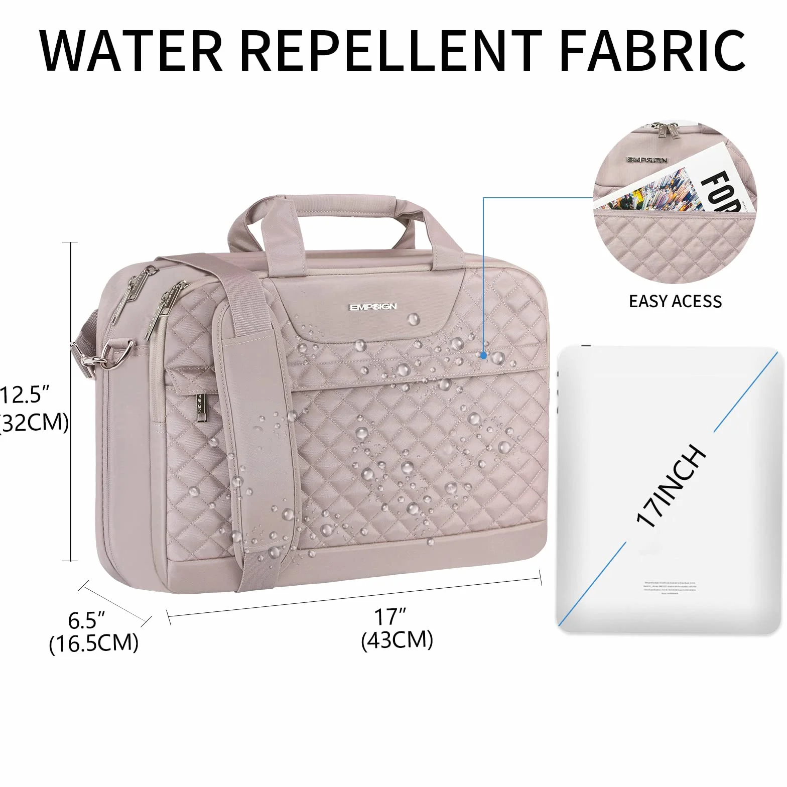 EMPSIGN Torba na laptopa 17 cali wodoodporna z kieszeniami RFID