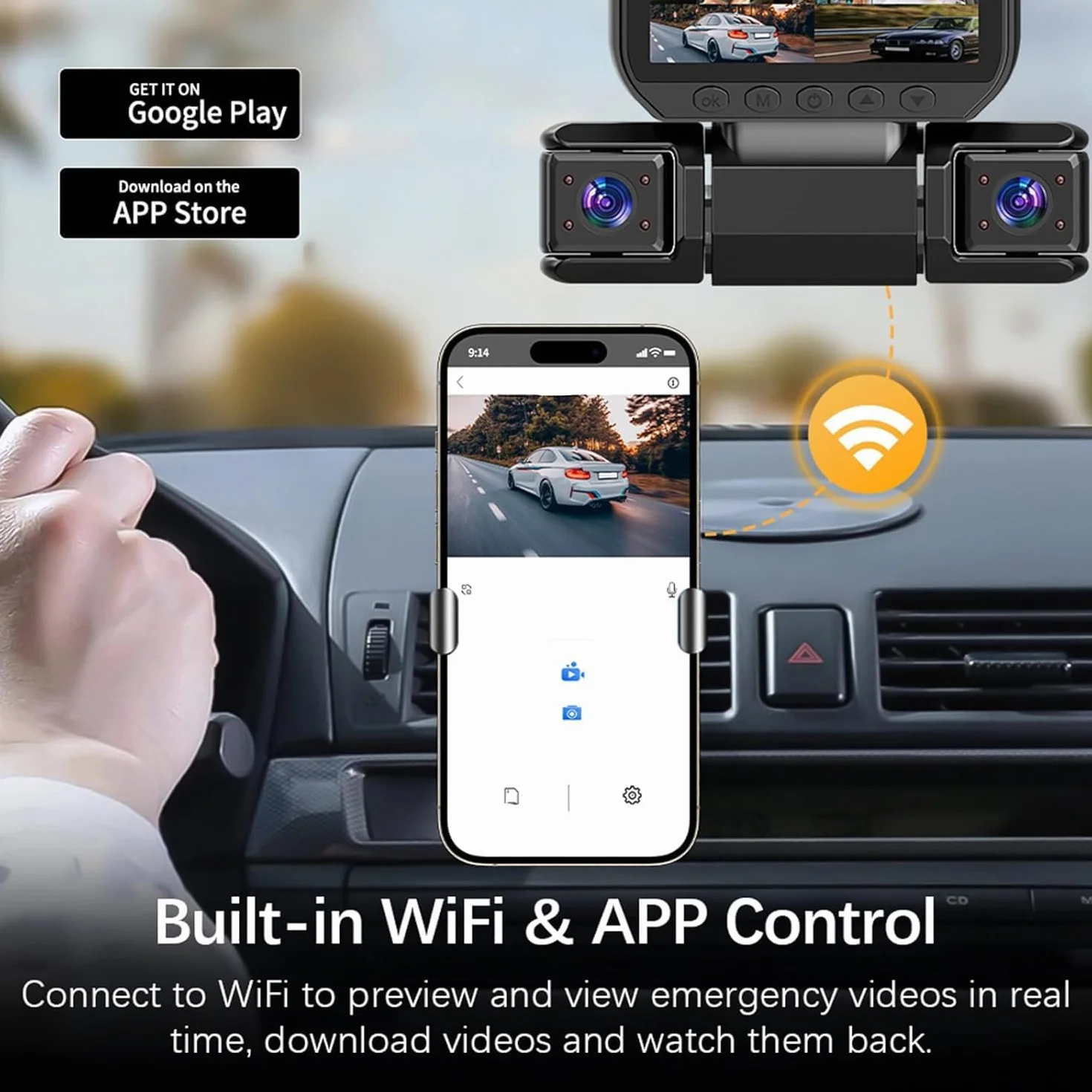 360° samochodowy rejestrator DVR WiFi, 4-kanałowy rejestrator wideo z kartą 32 GB, 1080P FHD, widok 360°, kamera samochodowa z przodu i z tyłu, sterowanie aplikacją, monitorowanie parkowania