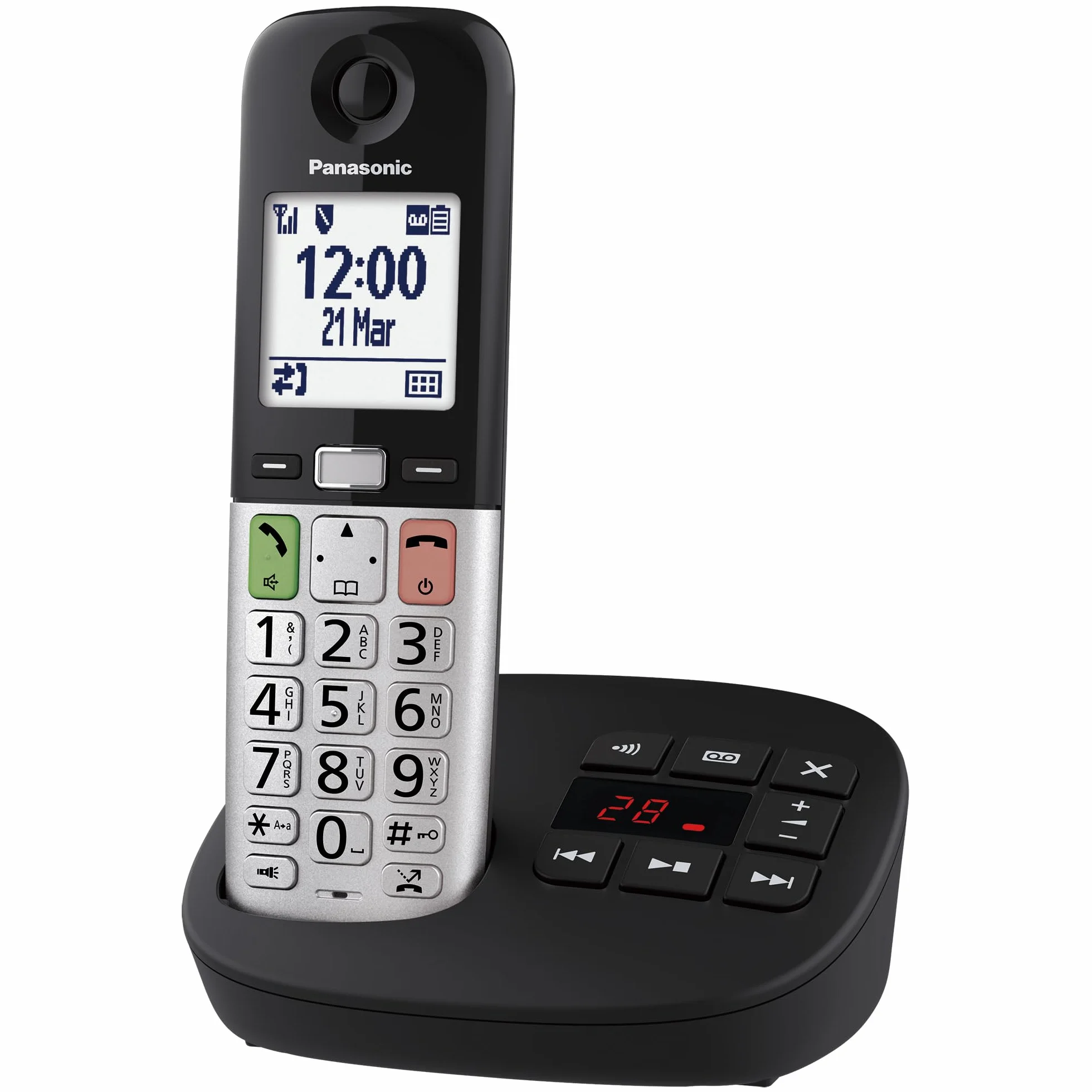 Panasonic KX-TGU430EXB Bezprzewodowy telefon cyfrowy z automatyczną sekretarką, wzmocnioną głośnością, wyświetlaczem LCD