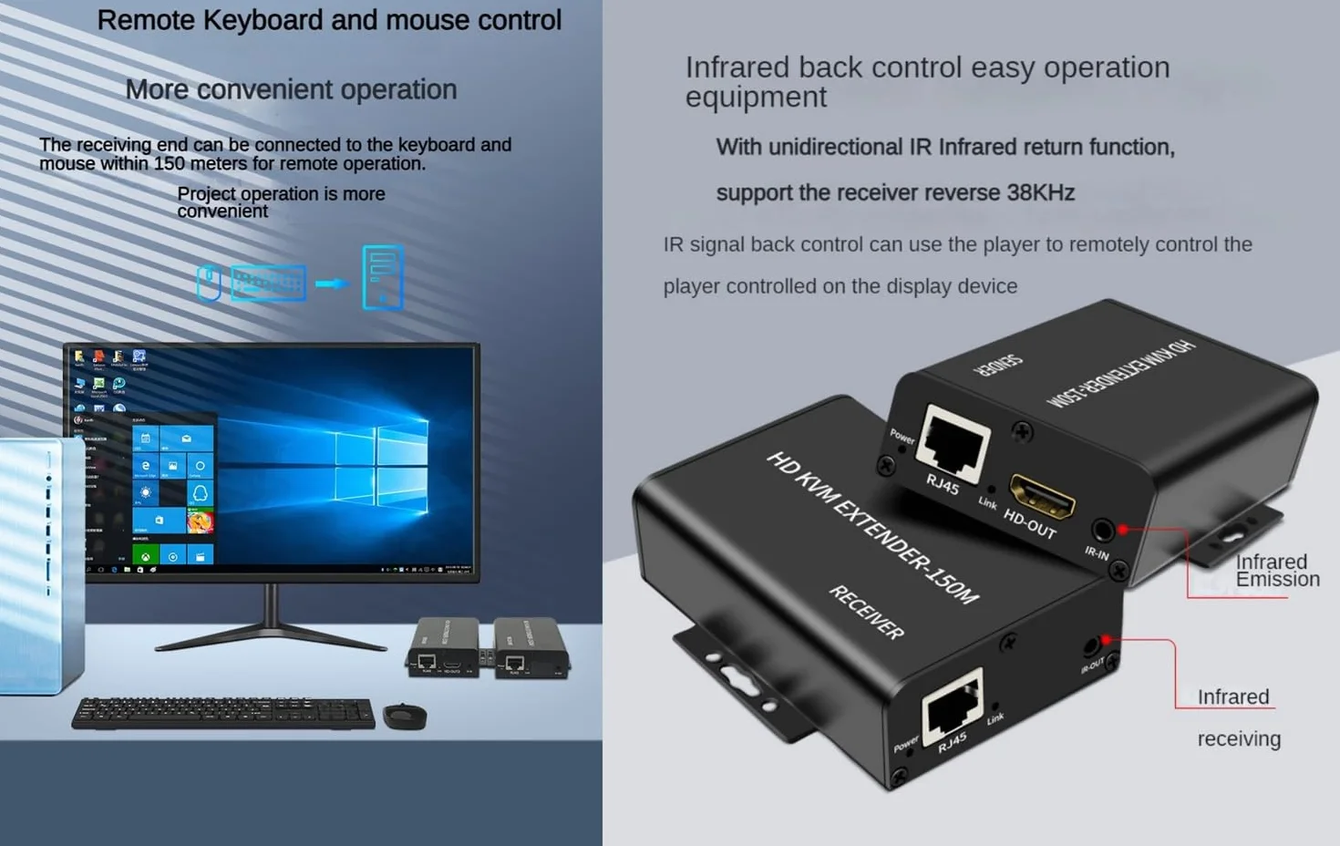 150M HDMI KVM Extender over Cat5e Cat6 1080P HDMI USB KVM 150M Przedłużacz transmisji z pętlą obsługa USB klawiatura rozszerzenie myszy