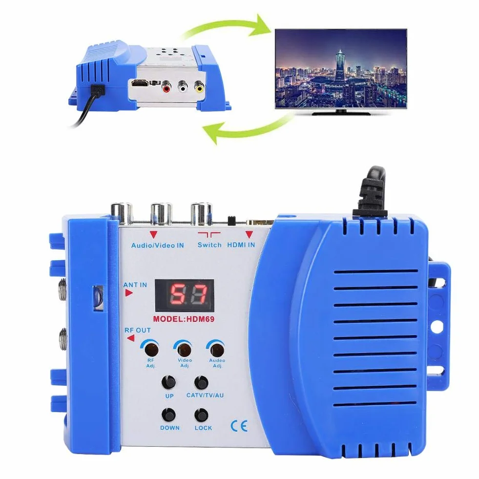 Profesjonalny modulator cyfrowy HDM69 Modulator RF HDMI Konwerter AV RF PAL Standardowy modulator NTSC VHF UHF Częstotliwość robocza dla odbiornika satelitarnego (wtyczka EU 100-240 V)