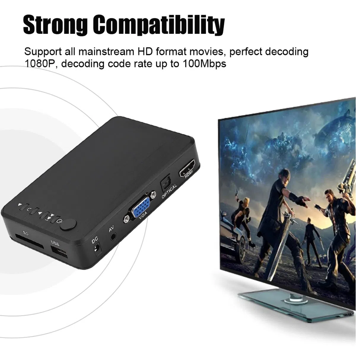 Odtwarzacz multimedialny, odtwarzacz multimedialny do dysku twardego TV HD 1080P na kartę SD dla dysku USB (Wtyczka UE)