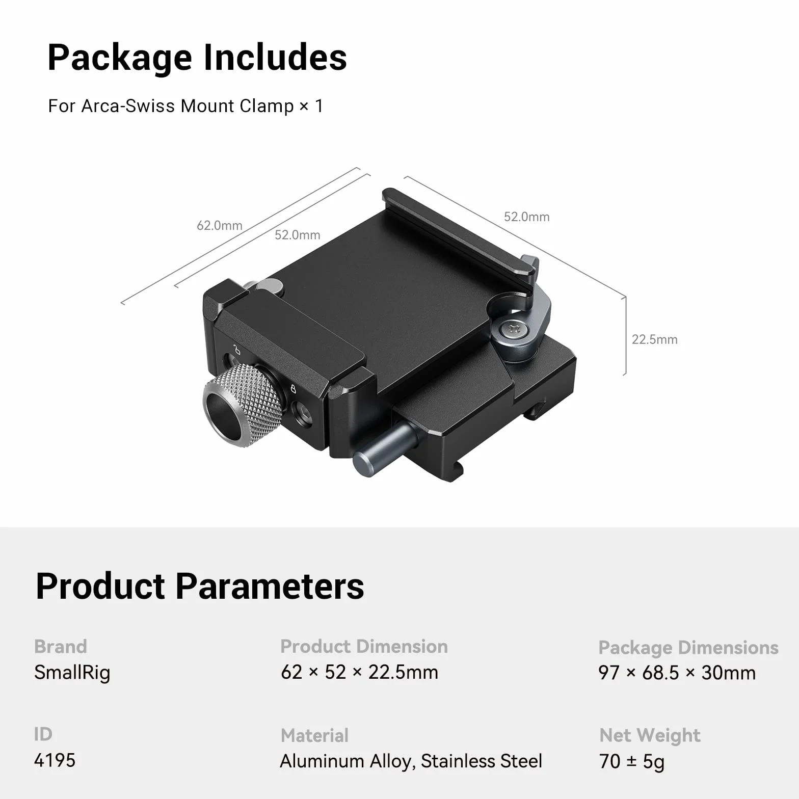 SMALLRIG RS 3 Mini Quick Release Clamp dla DJI RS 3 Mini, Arca-Swiss Mount - 4195