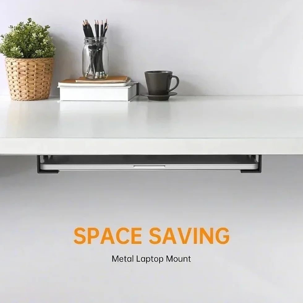 Podstawka pod laptopa, Under Desk Laptop Mount Holder, Aluminum Laptop Storage Bracket with Anti-Scratch Felt Board(Black)