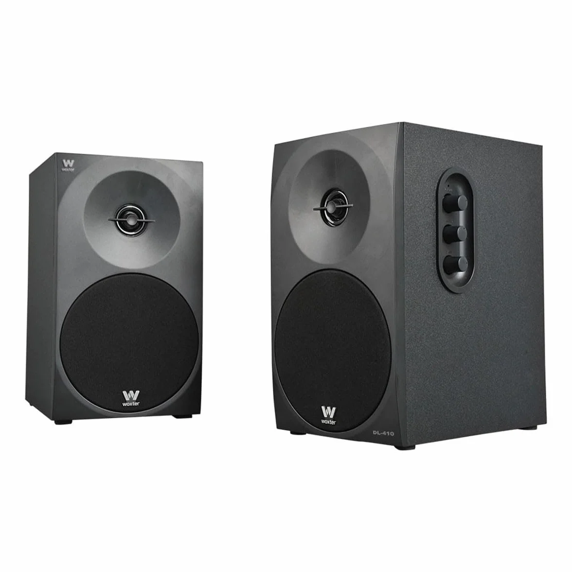 Woxter Dynamic Line 410 Black – 2.0 głośnik stereo (zasilanie o mocy 150 W, drewno, 4 głośniki niskotonowe, 2 głośniki wysokotonowe, 3,5 mm, RCA, system Bass Reflex Control (głośność, wysokie tony,