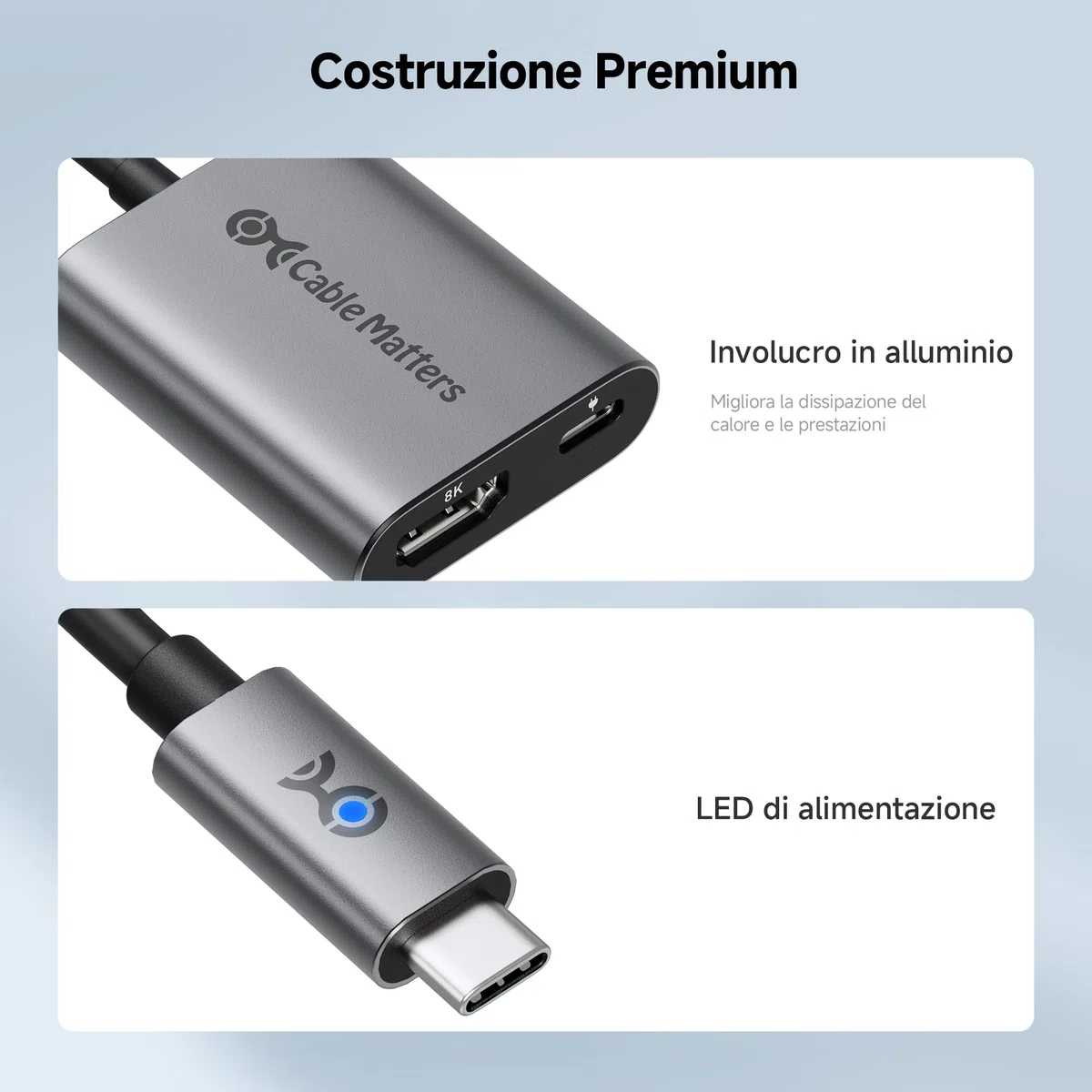 Cable Matters Adapter 48 Gb/s USB C na HDMI 2.1 obsługuje 4K 120Hz i 8K 60Hz (wymagany DSC) HDR, 100 W PD - Kompatybilny z Thunderbolt 3/4 Port - Maksymalna rozdzielczość na każdym MacBooku to 4K przy