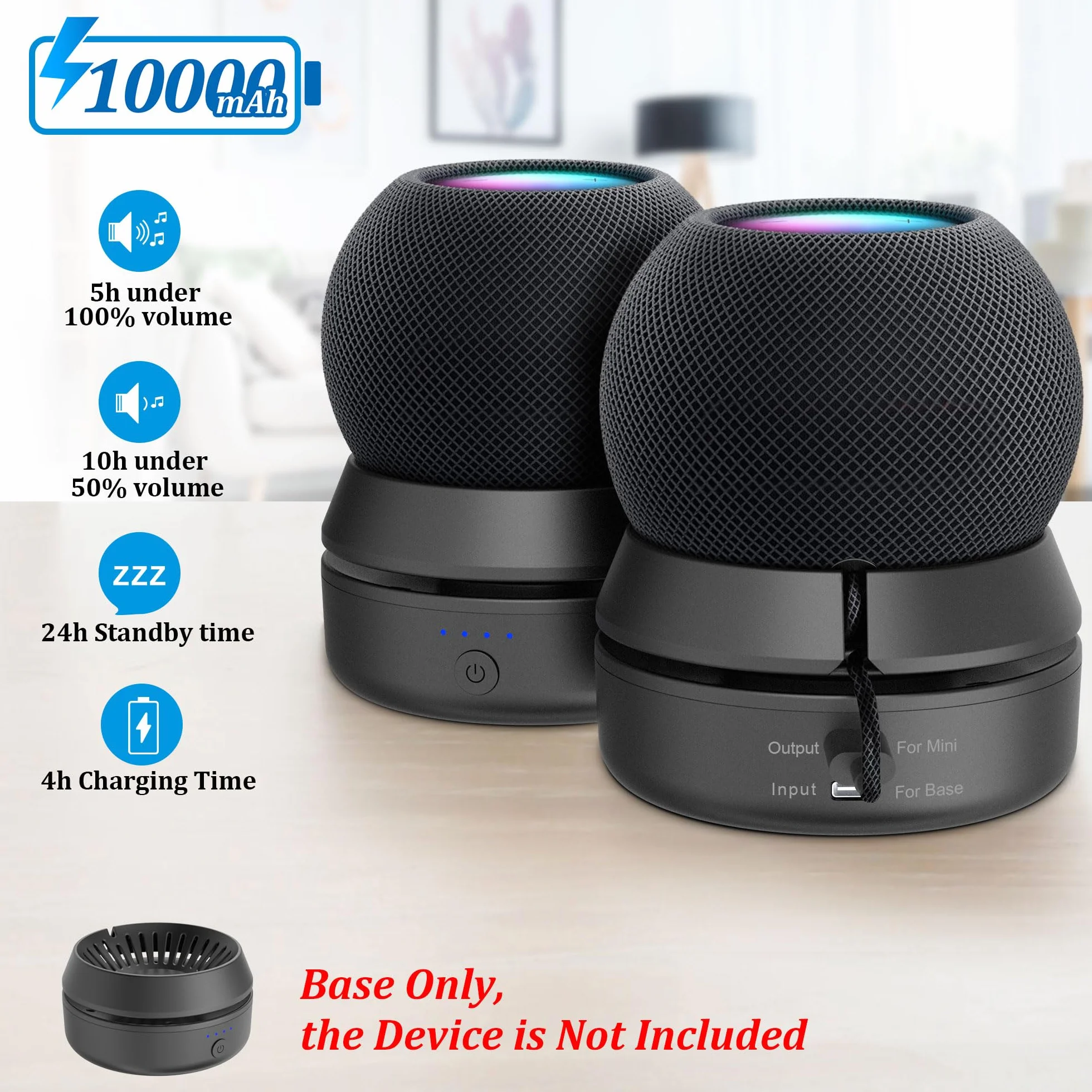 PlusAcc Akumulator kompatybilny z HomePod Mini – stojak na baterie, Home Pod Mini, akcesoria, stacja akumulatorowa z wbudowanym zarządzaniem kablami (bez urządzeń), czarny