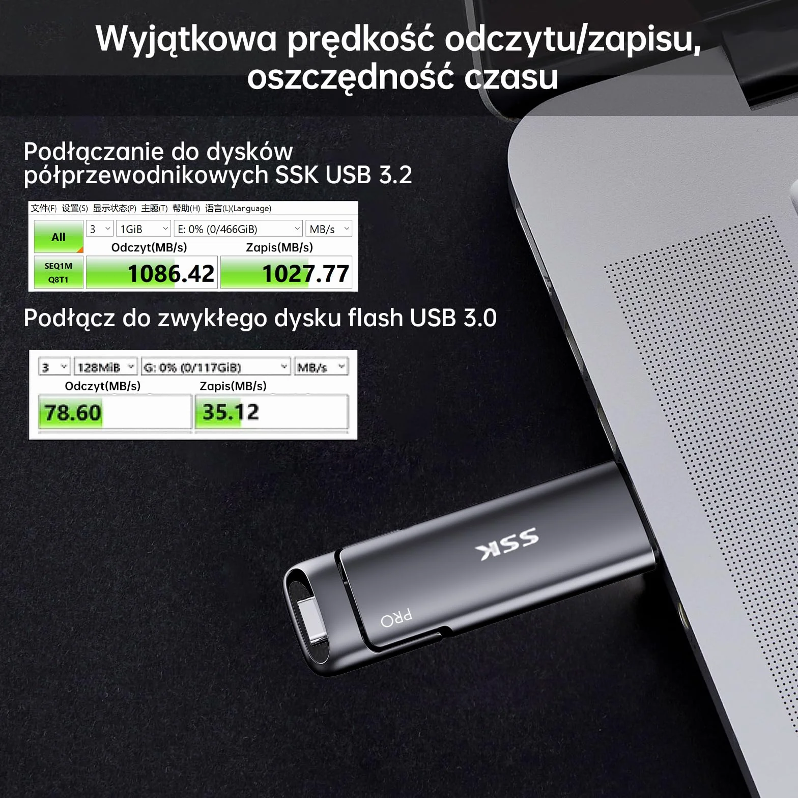 SSK 256 GB SSD Dual USB C Stick do 1000 MB/S, szybki zewnętrzny dysk twardy SSD typu c + USB A USB 3.2 Gen 2, pamięć USB do iPhone 15/PS4/Android