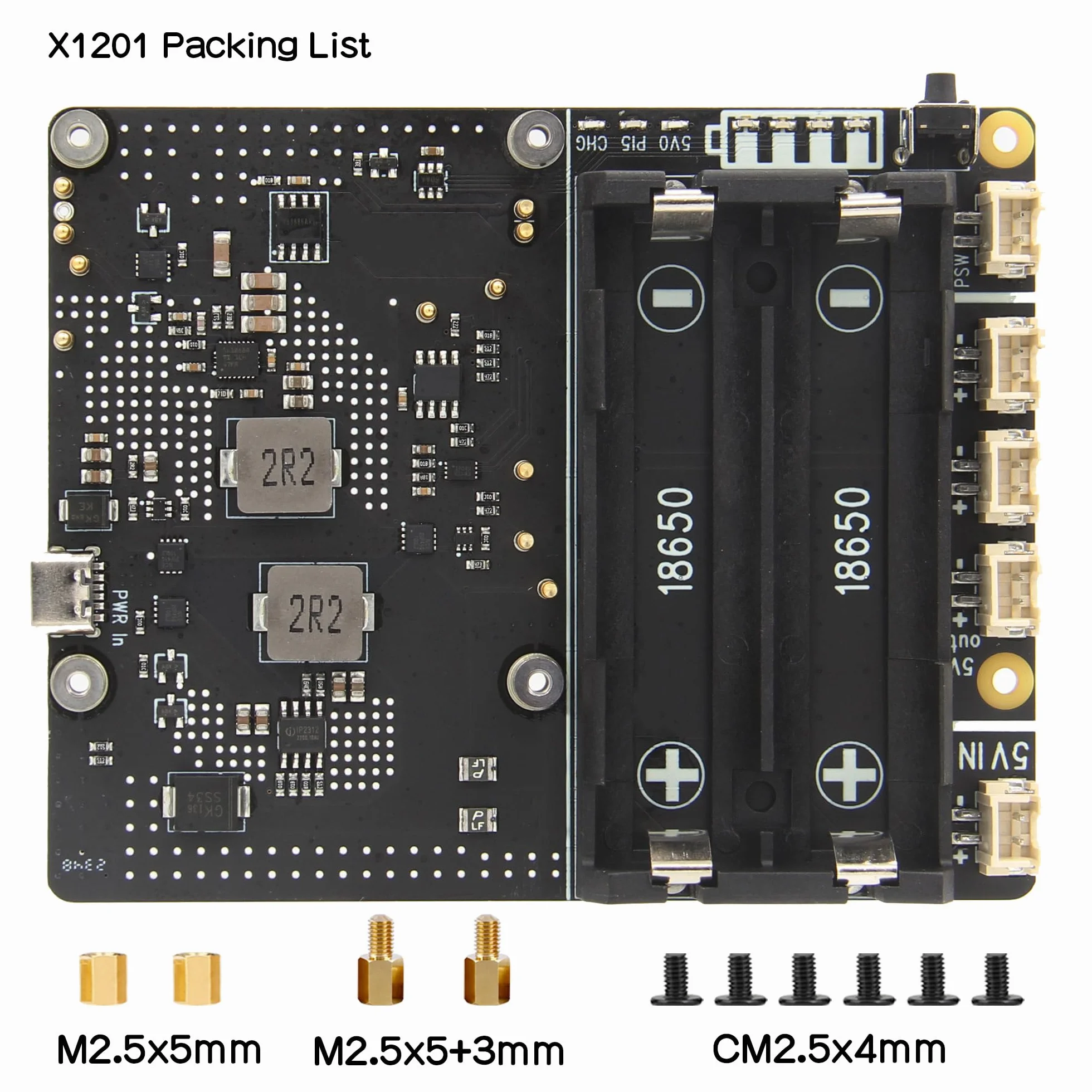 Geekworm X1201 Ultra-thin 18650 UPS Shield for Raspberry Pi 5, with Max 5.1V 5A Output & Auto Power On & Safe Shutdown & Power Loss Detection Function