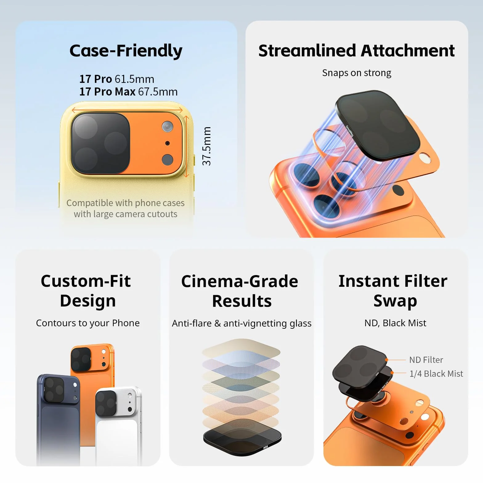 SmallRig Kwadratowy zestaw filtrów ND i czarnej mgły do iPhone'a 17 Pro (niebieski) 6073