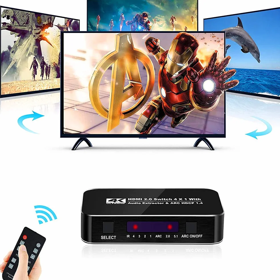 Przełącznik HDMI 4x1 4K 60Hz Ultra HD z ekstraktorem audio ARC 3D 1080P 120Hz HDTV