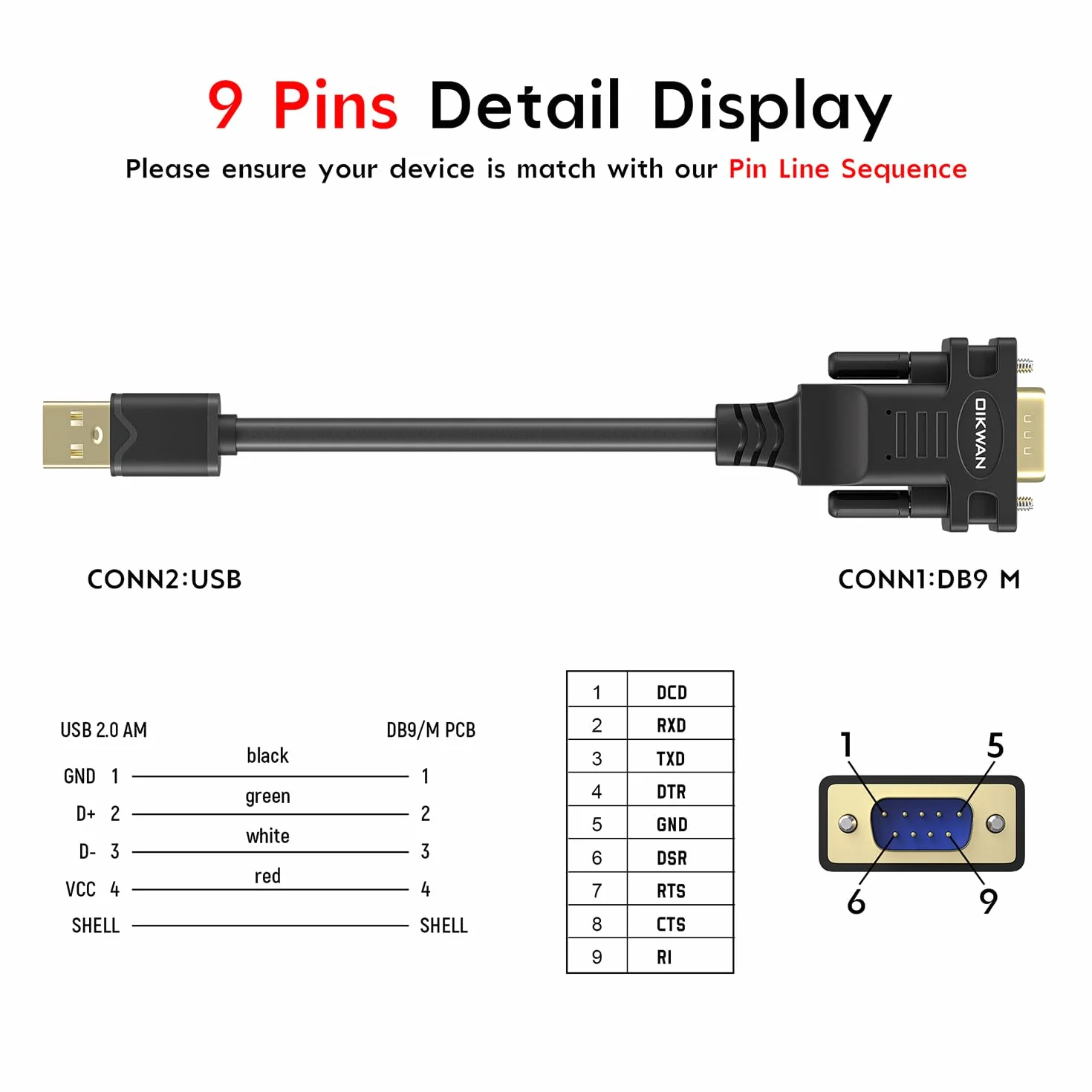 USB na RS232, adapter szeregowy USB z chipsetem FTDI, kabel szeregowy USB 2.0 na męski DB9 do systemów Windows 11,10, 8, 7, Vista, XP, 2000, Linux i Mac OS (6 stóp)