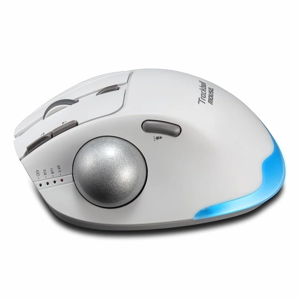 Zelotes Mysz bezprzewodowa z trackball 4800 DPI BT 5.0/3.0 + 2,4G ergonomiczna biała