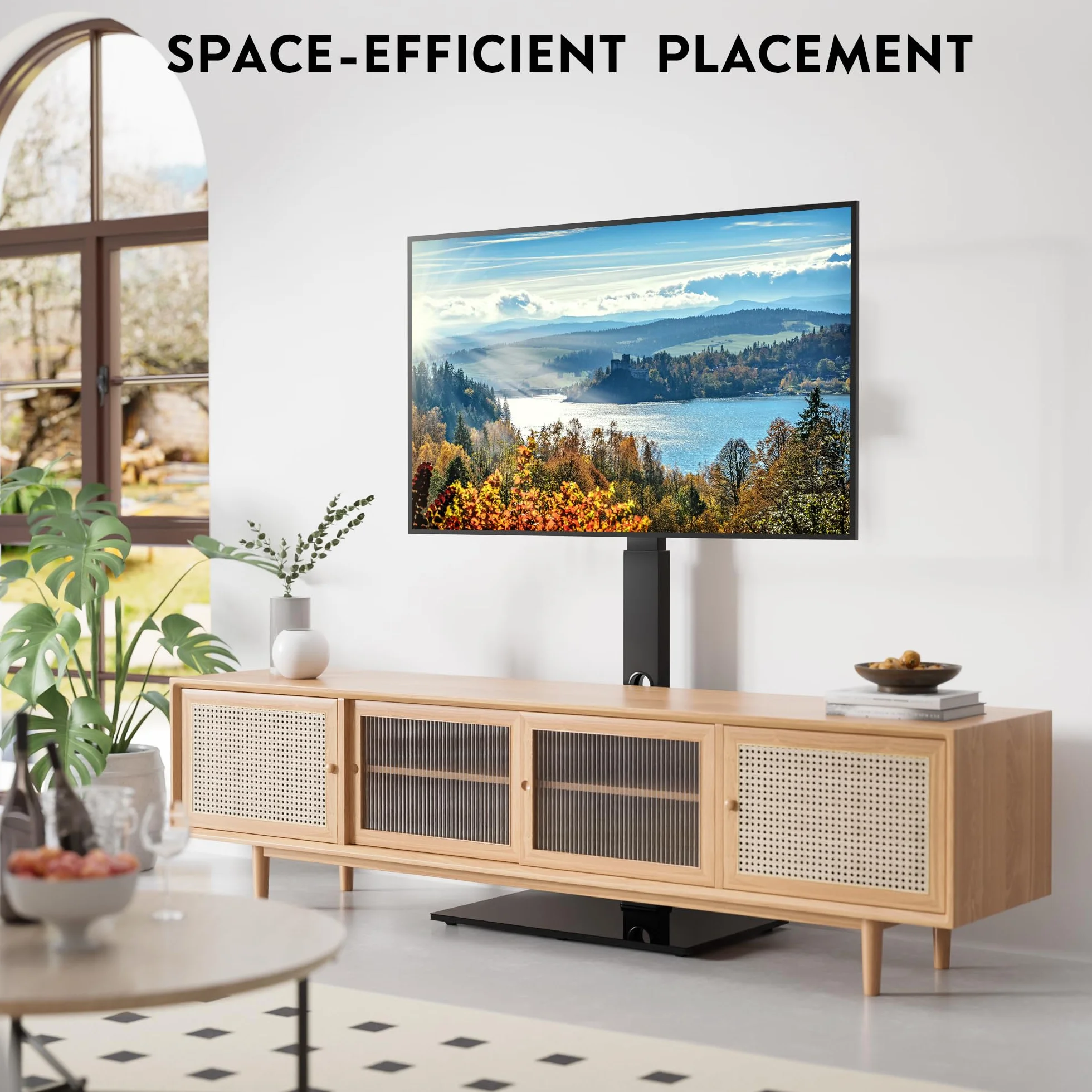 BONTEC Stojak Podłogowy TV 30-70 cali Obrót ±37° Regulacja Wysokości Max Udźwig 40 kg VESA 75x75-600x400 mm Szklana Podstawa