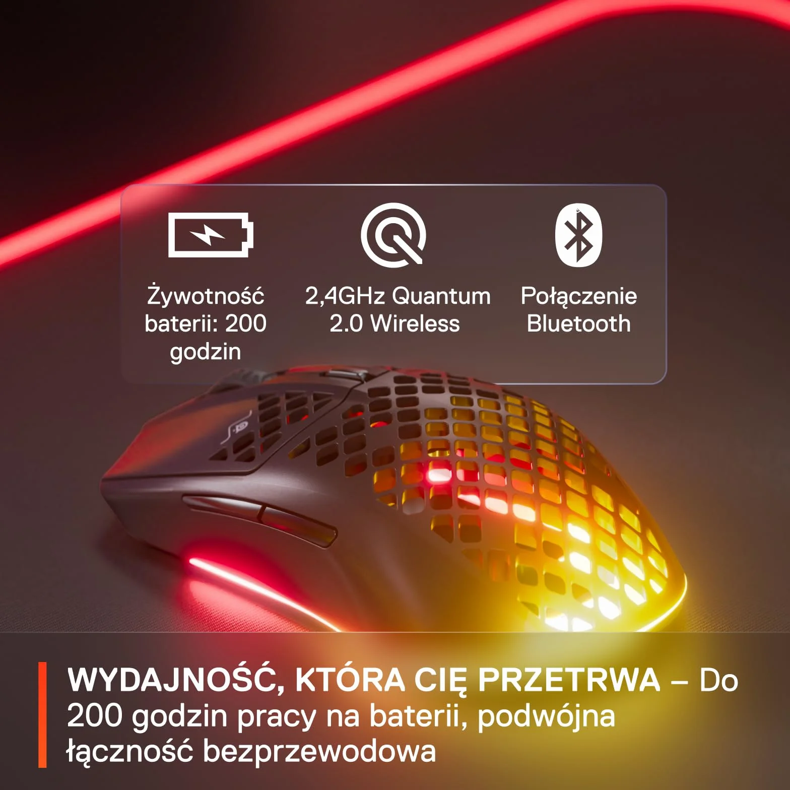 SteelSeries Aerox 3 Wireless Mysz RGB Ultralekka Wodoodporna Sensor TrueMove Air 18K DPI Onyx