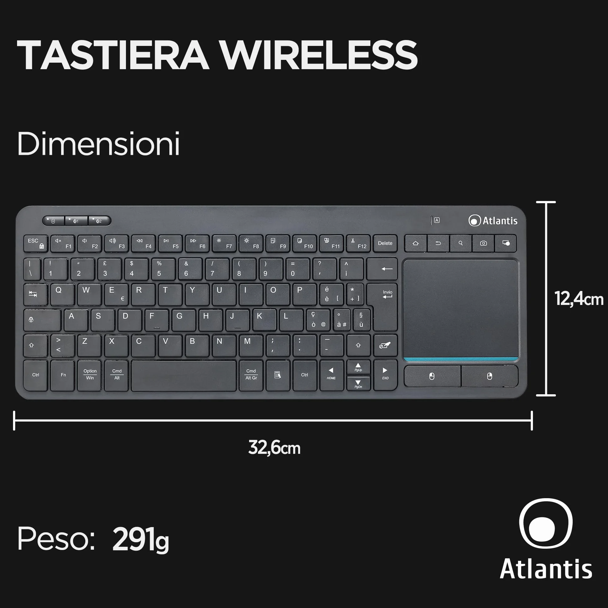 Atlantis Mini klawiatura bezprzewodowa z touchpadem Multi-Touch QWERTY RF Bluetooth