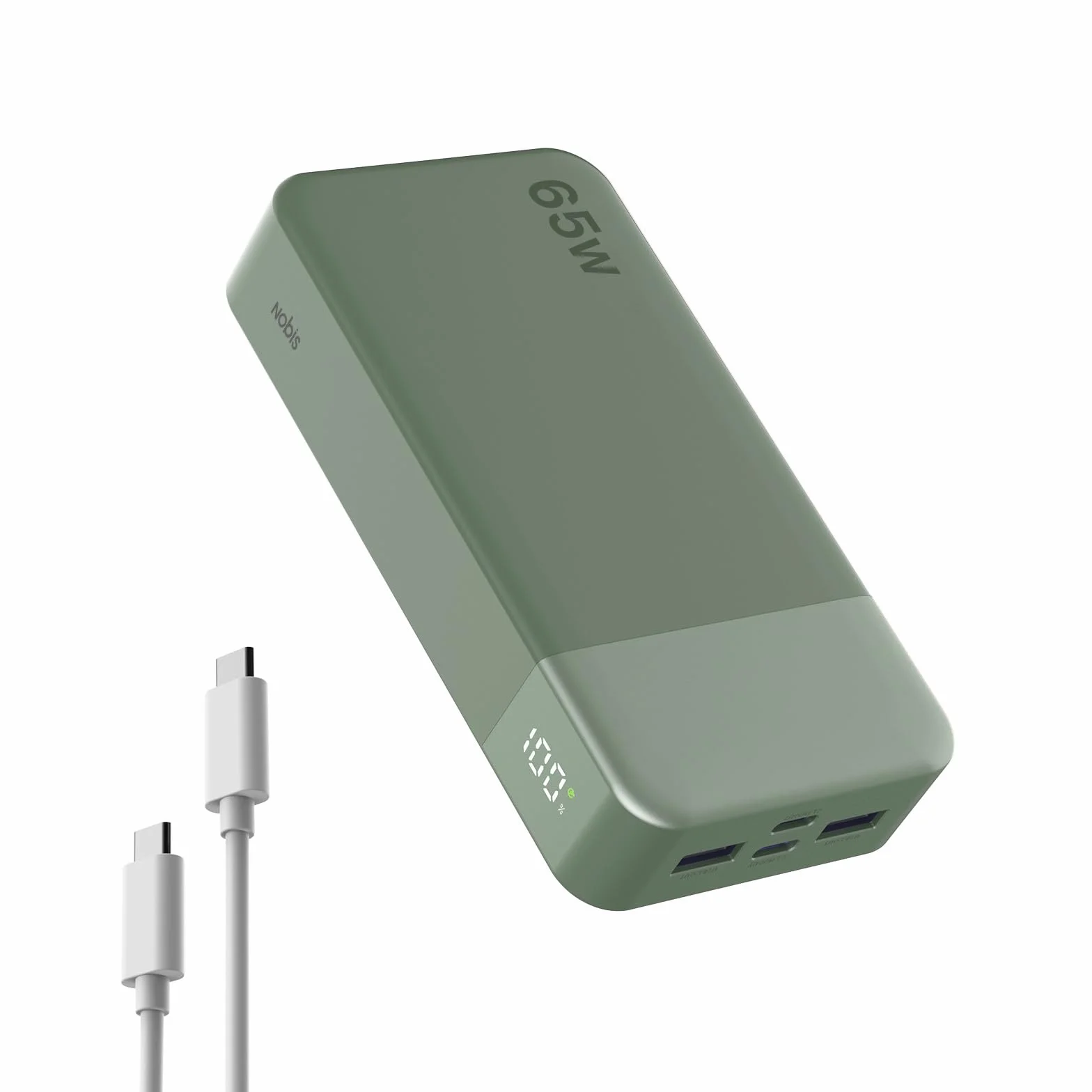 NOBIS Power Bank 20000mAh 65W Przenośna Ładowarka z Cyfrowym Wyświetlaczem Podwójne USB-C USB-A
