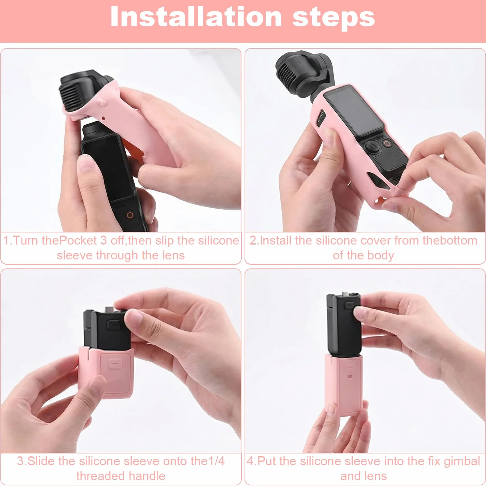 Silikonowe etui ochronne do DJI Osmo Pocket 3, odporne na uderzenia etui na aparat ze smyczą, antypoślizgowe etui z idealnym dopasowaniem, lekkie i przenośne kieszonki, 3 akcesoria, różowe