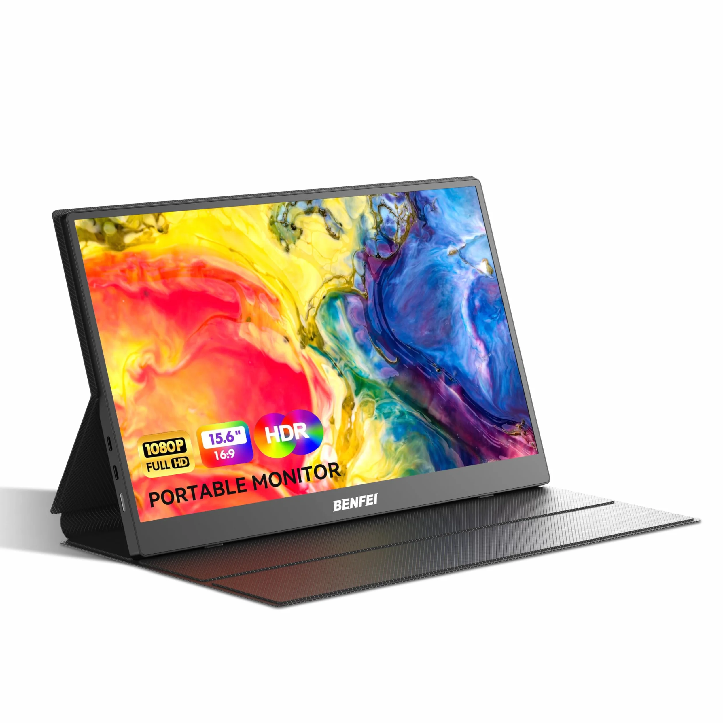 BENFEI Przenośny ekran 15,6" FHD 1080P HDMI/USB-C Ultra cienki IPS HDR, inteligentna obudowa + głośnik, Plug & Play do laptopów, komputerów, telefonów, tabletów, PS5/PS4, Xbox, przełączników